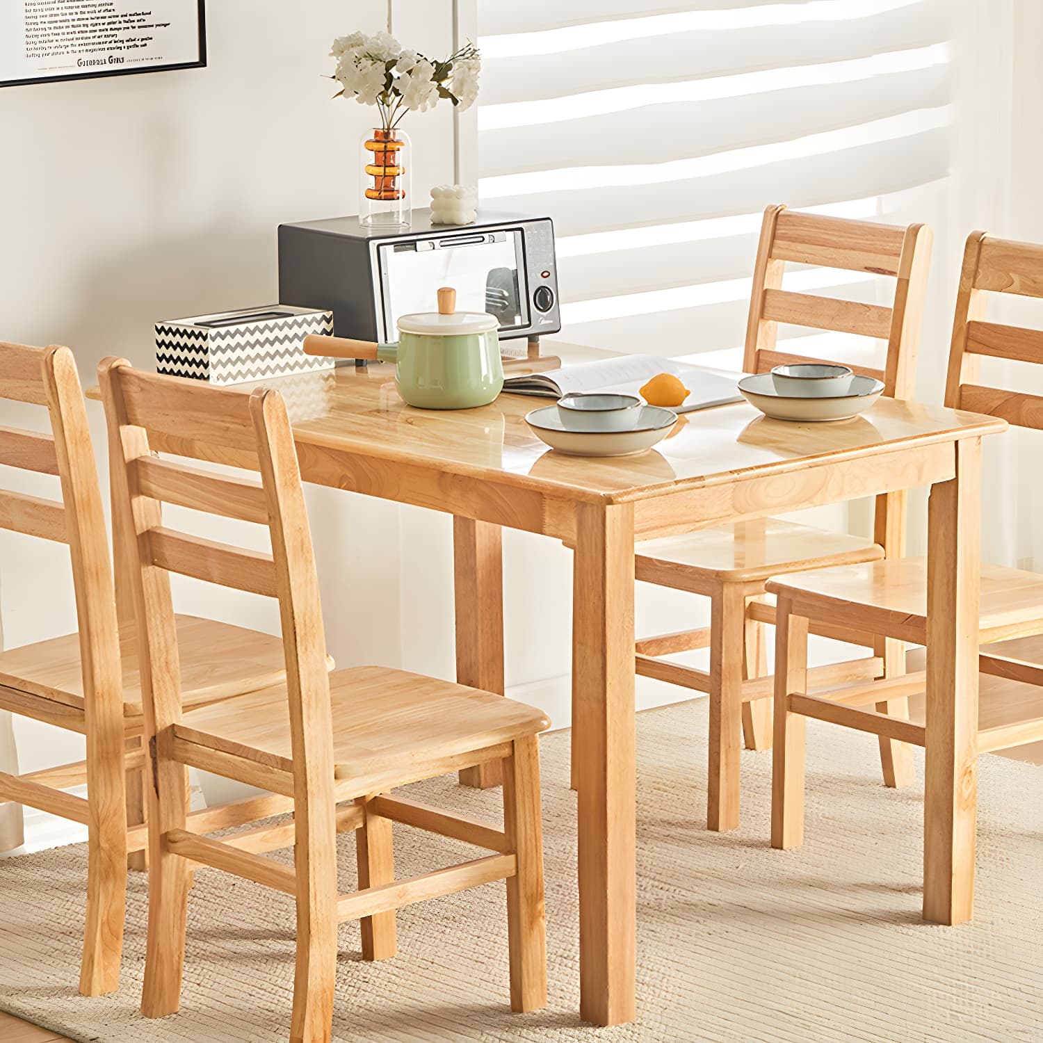 Elegant Scandinavian Natural Oak Wood Dining Table - Slim Legs, Standard Height for Kitchen & Dining thumbnail 13