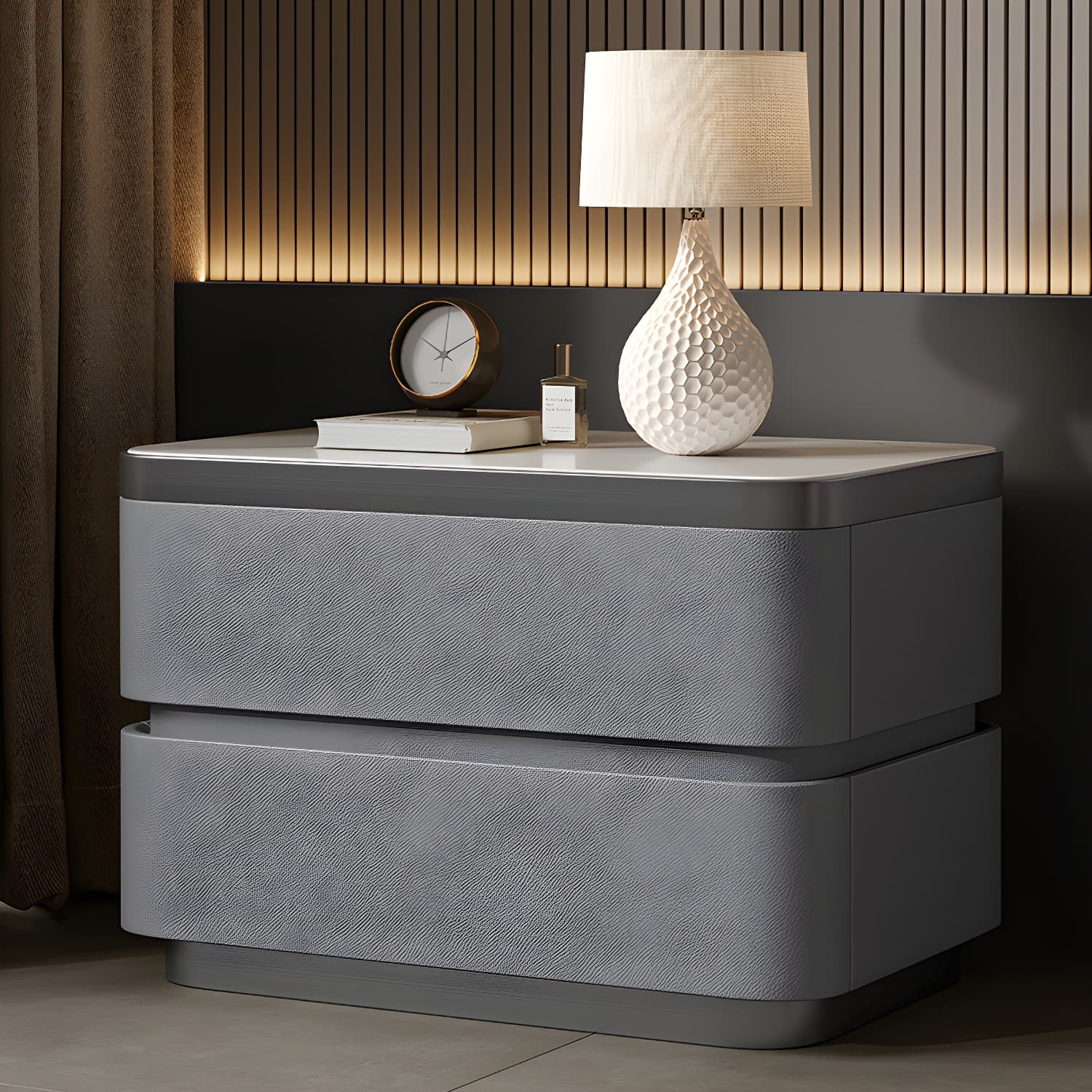 Scandinavian Bedside Cabinet Made of Solid Wood with Two Drawers for Bedroom thumbnail 8