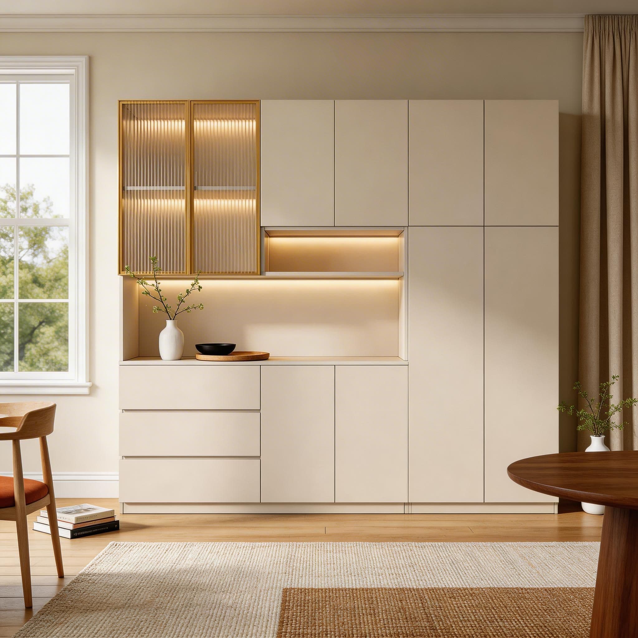 Trendy Sideboard with 3 Drawers, Cupboard, Wide/Standard/Narrow Sizes, 2/1 Shelves, Cabinets, and Glass-panel Door thumbnail 36