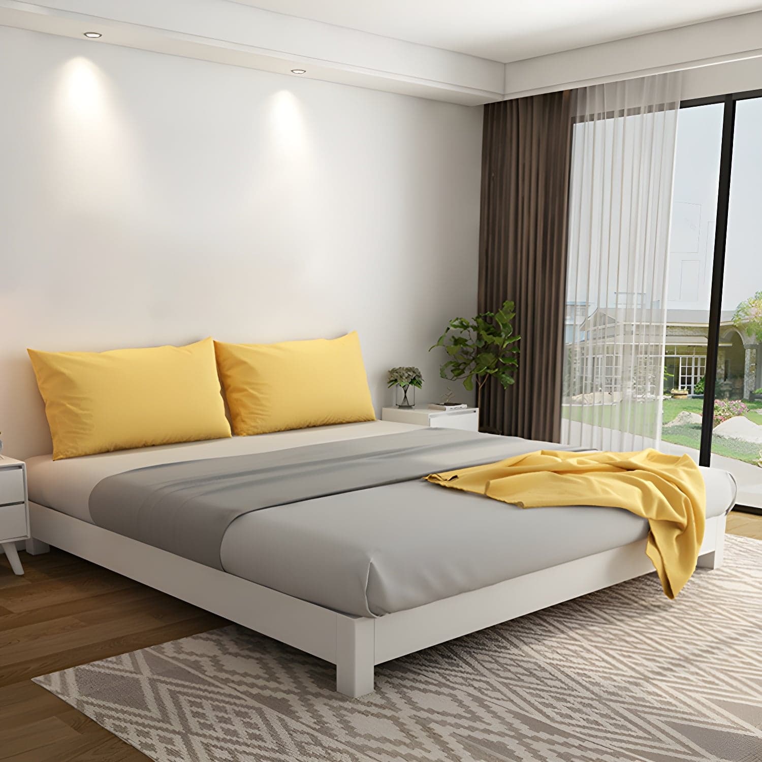Scandinavian Solid Wood Platform Bed 9.8" H Bed Frame with Mattress thumbnail 3