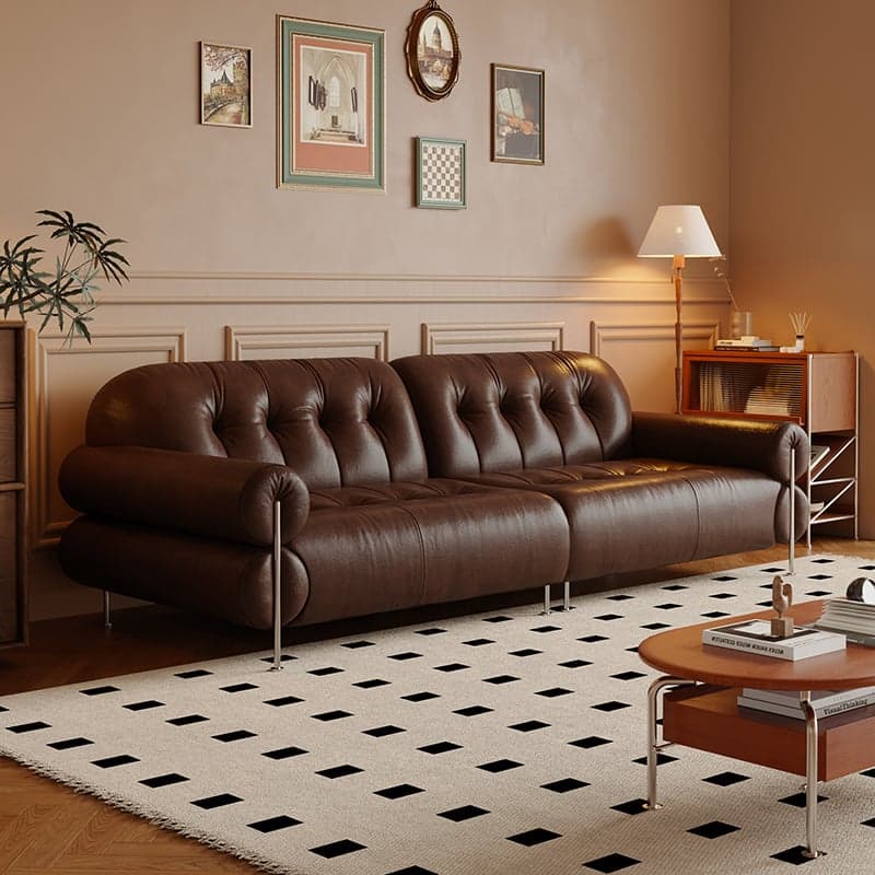 Tear Resistant Standard Sofa with Pu/Flannel Upholstery in Grey/Auburn/Ivory thumbnail 4