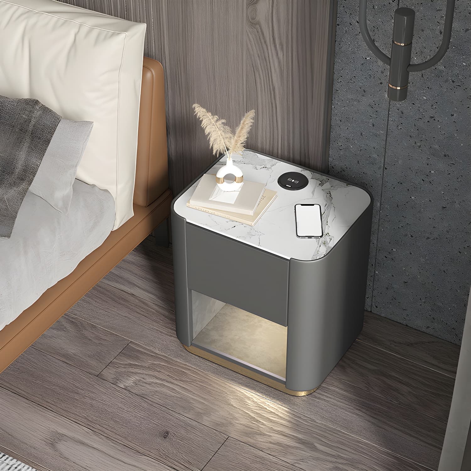 Contemporary Stone Top 1-Drawer, 1 Shelf Nightstand 21.65" Tall Nightstand thumbnail 2