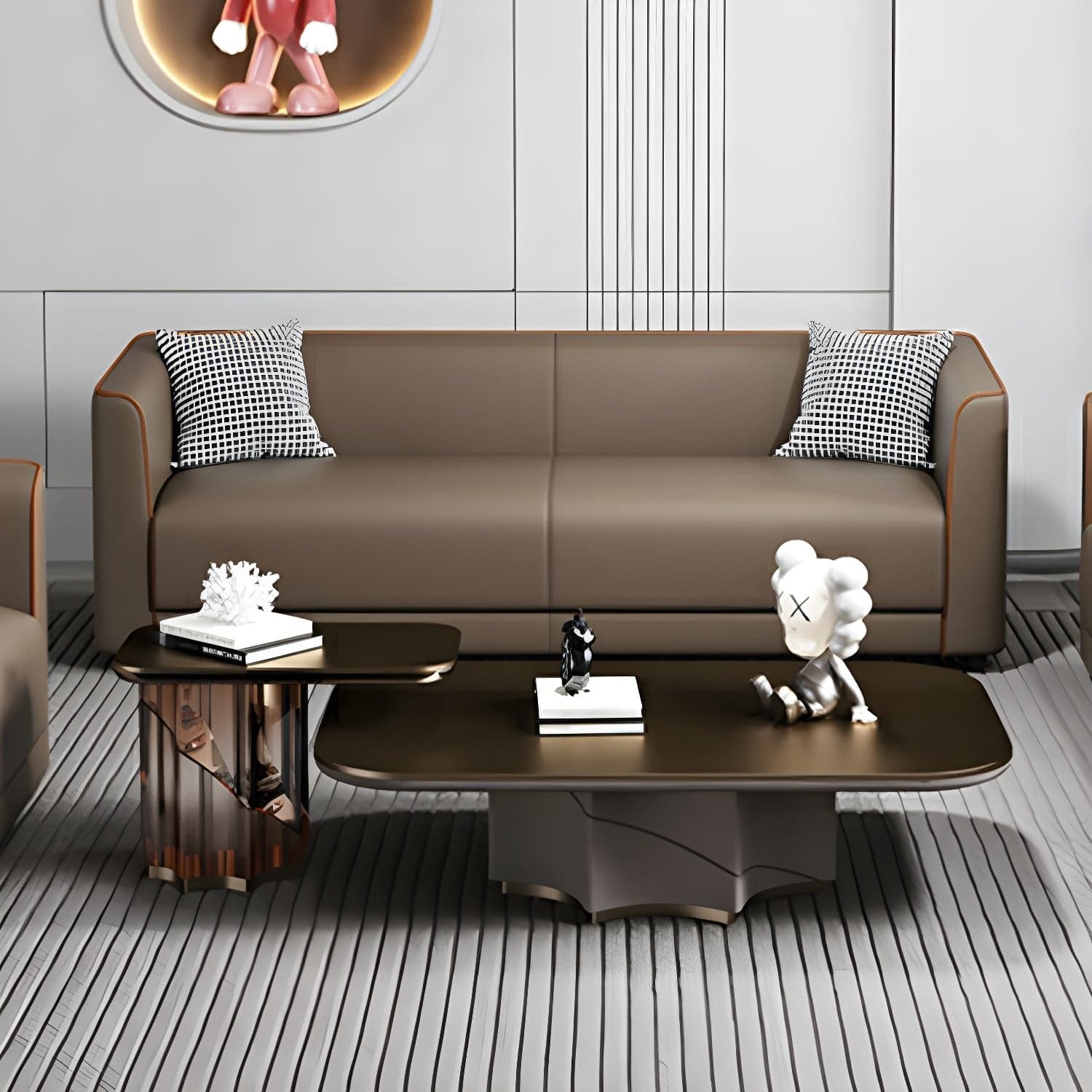 Tuxedo Arm Sofa with Tight Back 25.98" High Contemporary Faux Leather thumbnail 12