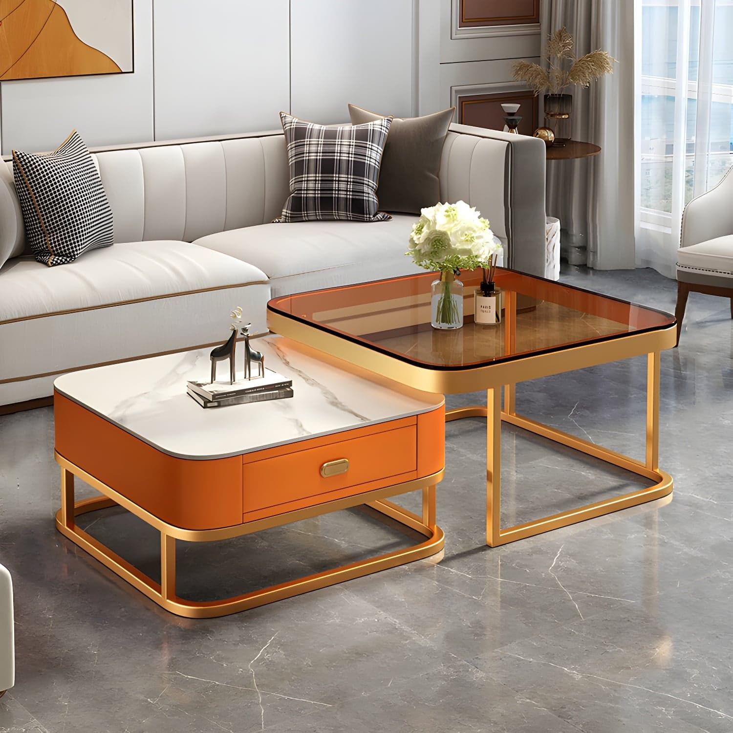Slate Coffee Table Square 2 Nesting Coffee Table Set for Living Room thumbnail 9