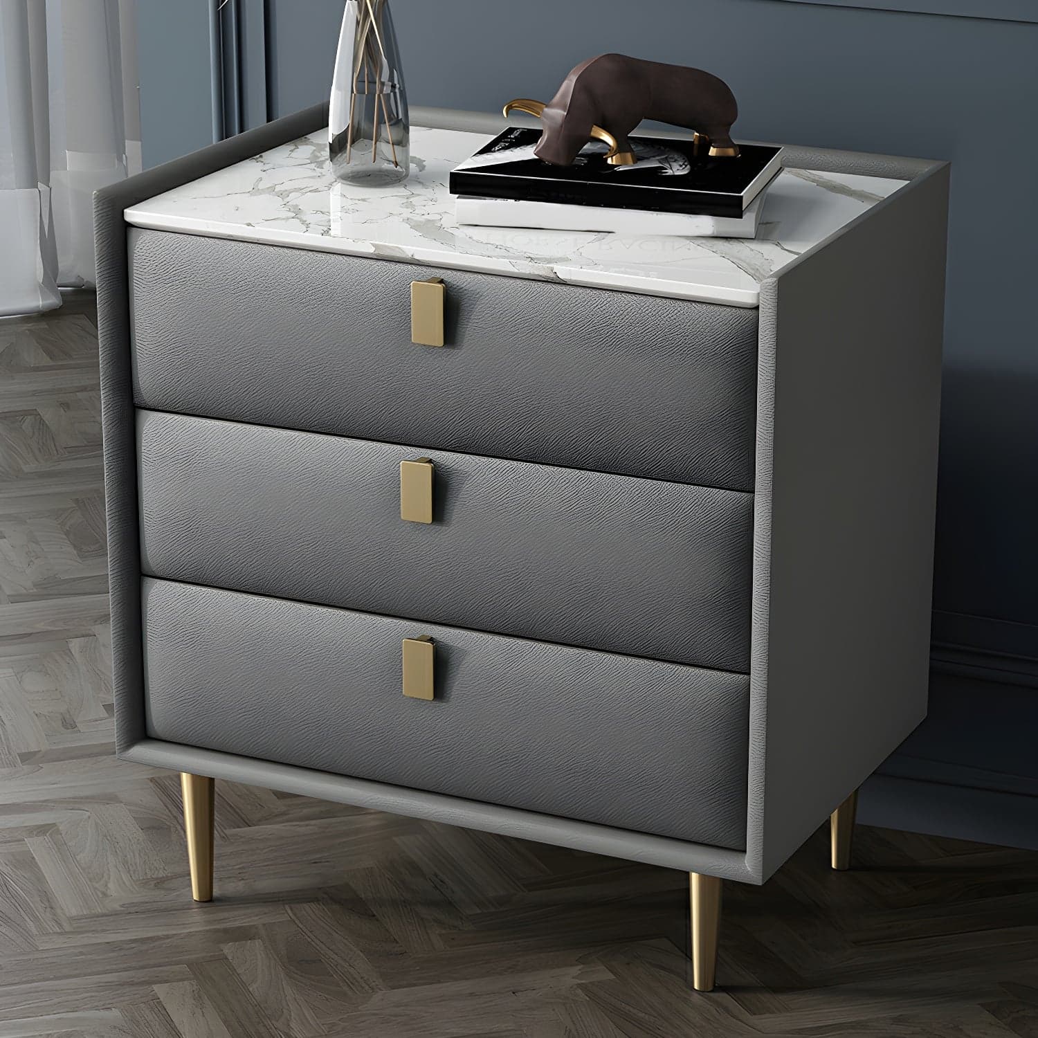 Modern Faux Leather Nightstand with Drawer Storage in Standard Height thumbnail 3