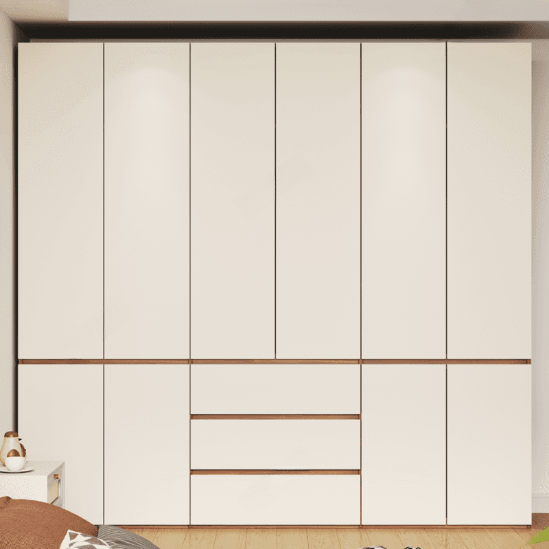 Beige Minimalist Manufactured Wood Wardrobe Closet with Soft Close Drawer, Soft Close Door, Interior Shelves, and Clothing Rod thumbnail 1