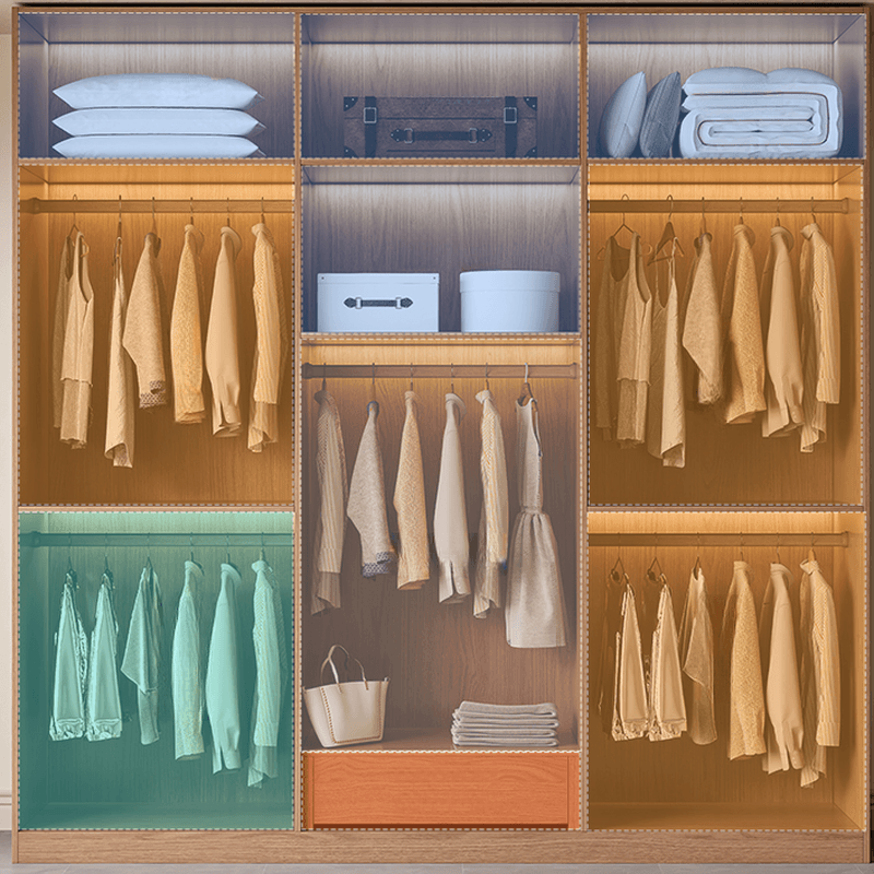 Cocoa Art Deco Self-supporting Cabinet Armoire with Soft Close Drawer, Interior Shelves, and Hanging Rod thumbnail 3