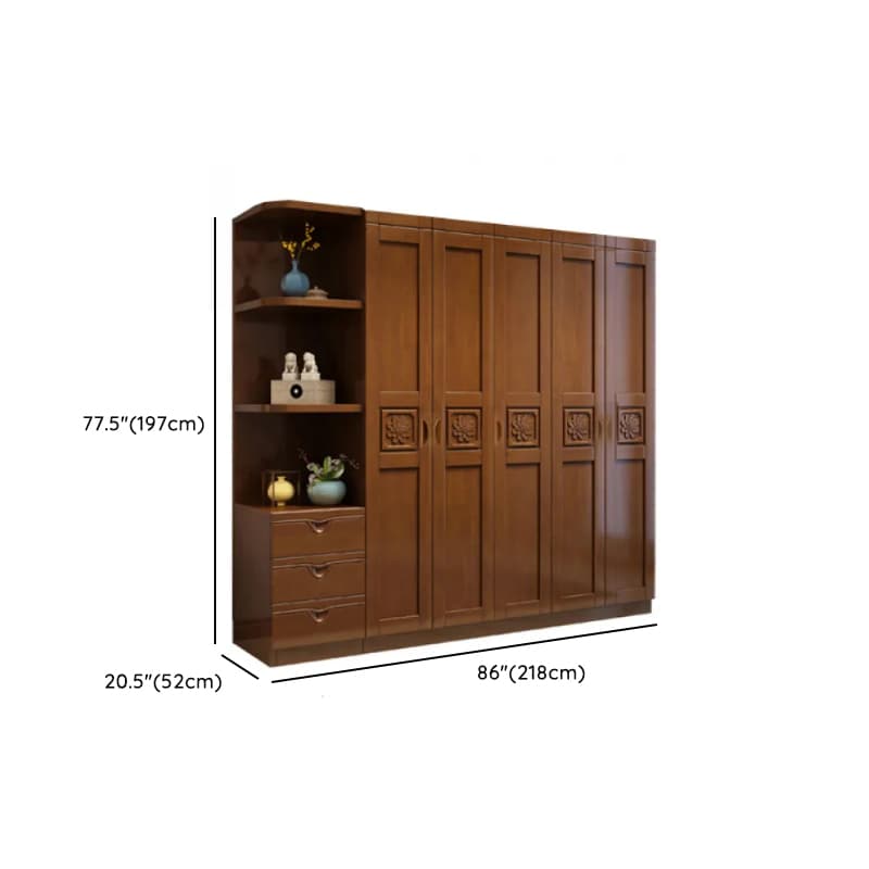 Vintage Sepia Lumber Wardrobe with Soft Close Drawer, Soft Close Door, Interior Shelves, and Hanging Rod thumbnail 13