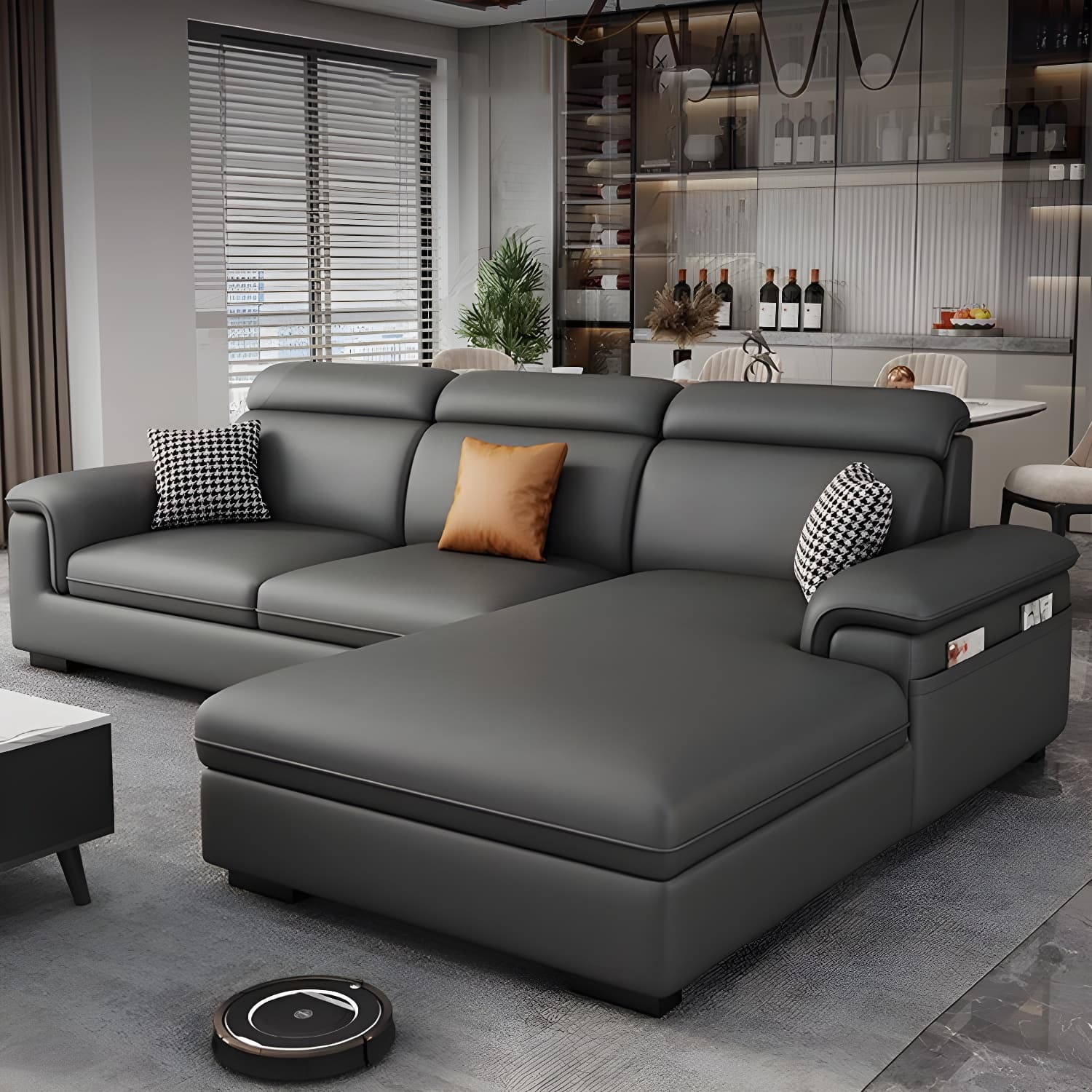Modern Gray Stationary Sectional Sofa with Pillow Top Arm and Storage thumbnail 3