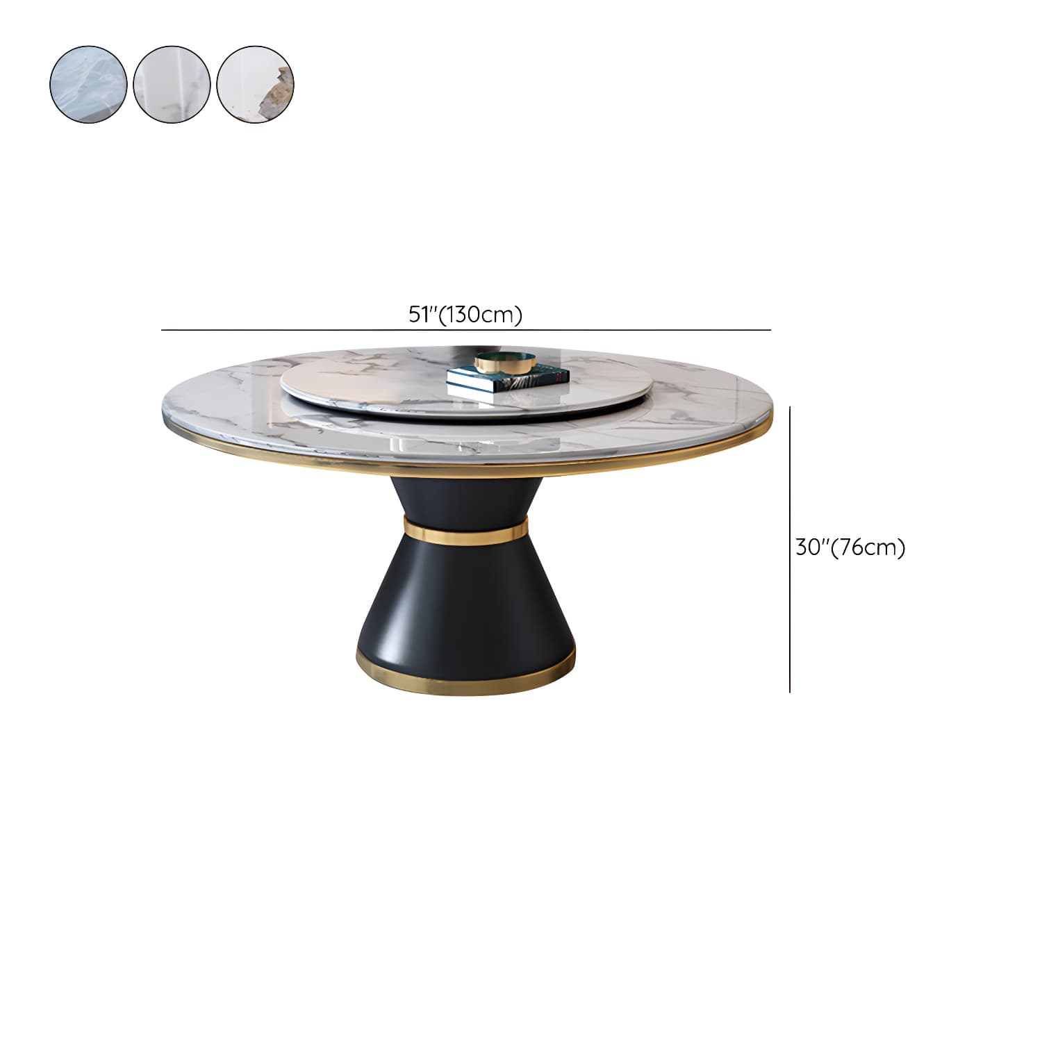 Glam Round Stone Dining Set in White - Fixed Table with Black Metal Pedestal Base thumbnail 13
