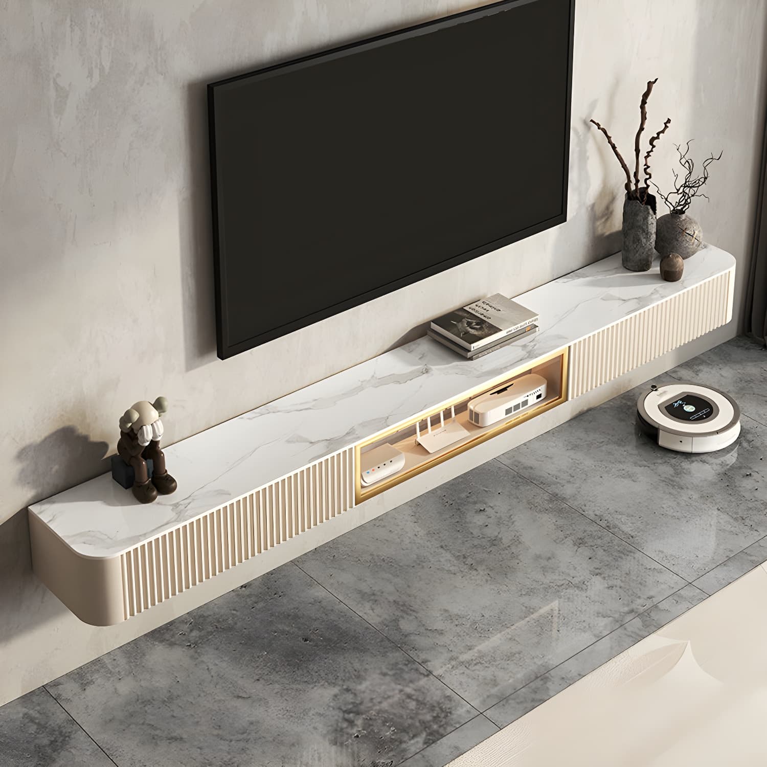 Contemporary TV Media Stand with Drawers Floating TV Stand Console thumbnail 13