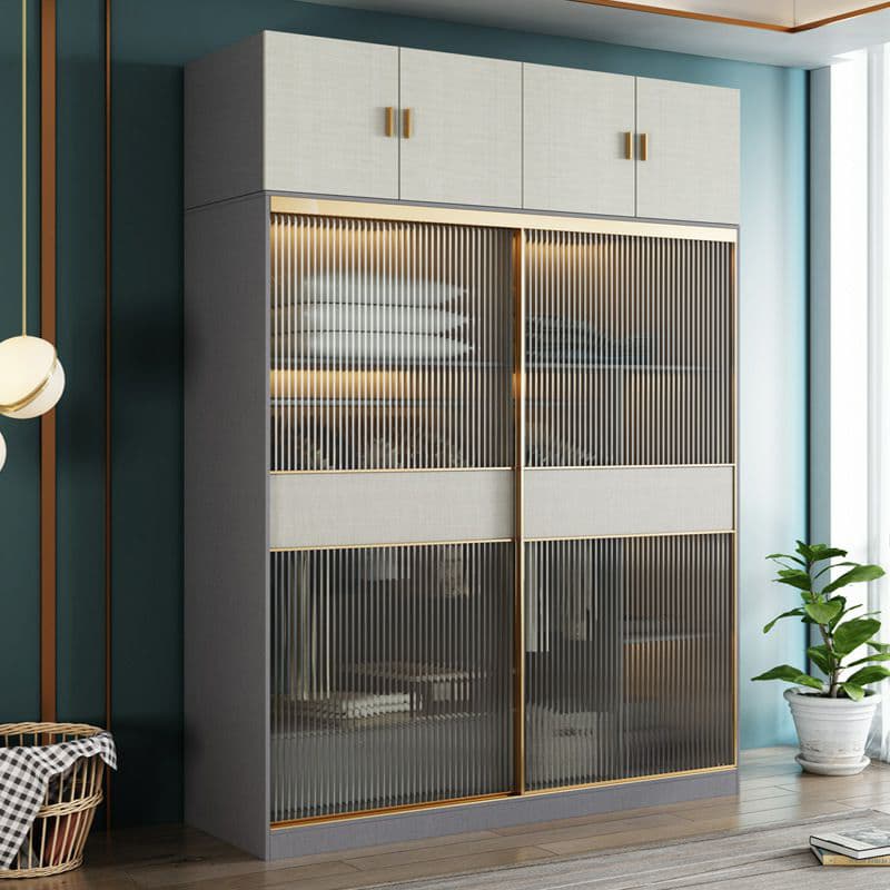 Contemporary Grey Wood Freestanding Cabinet Armoire with Lock, Interior Shelves & Soft Close Drawer thumbnail 1