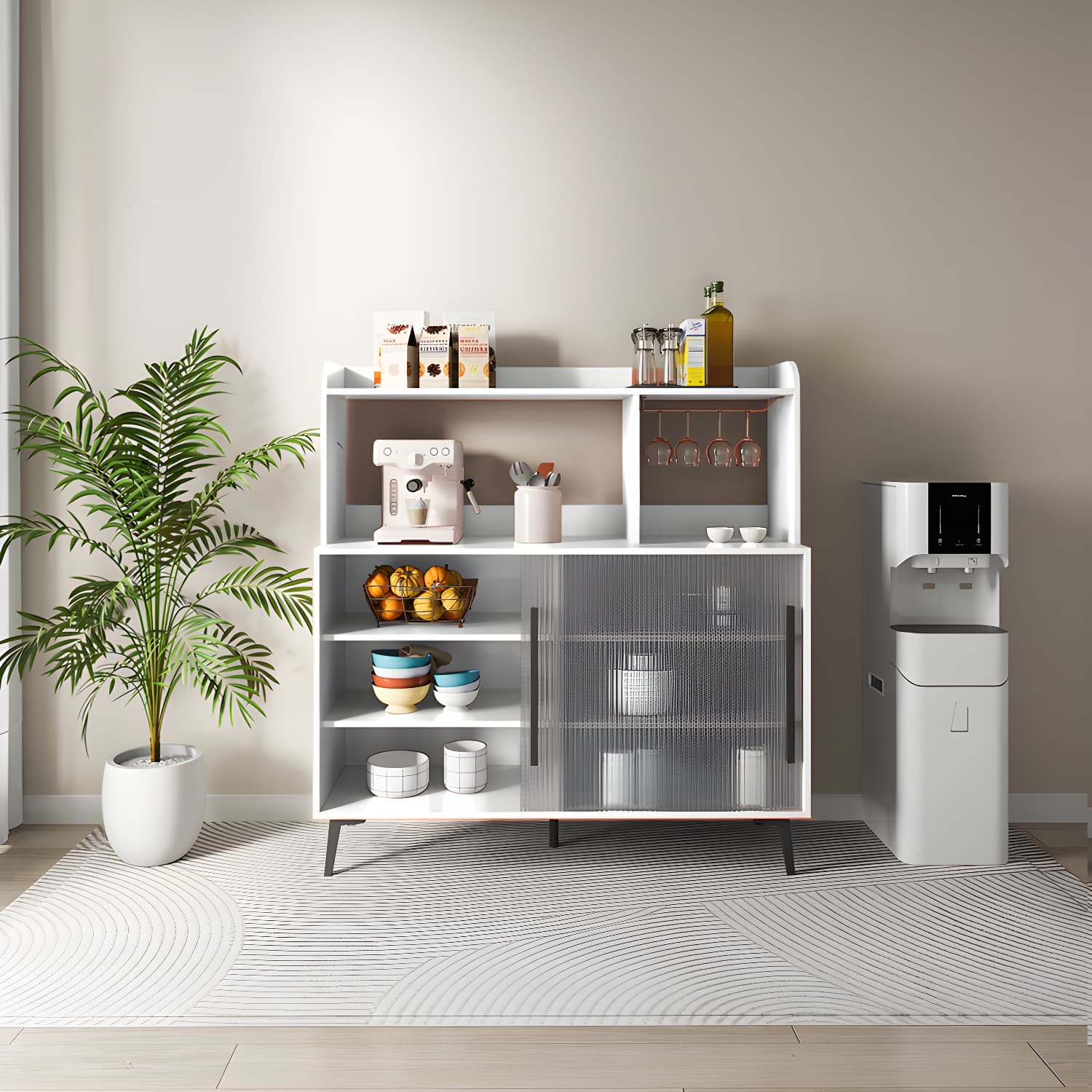 Contemporary Engineered Wood Glass Door Sideboard with Shelf for Dinging Room thumbnail 11