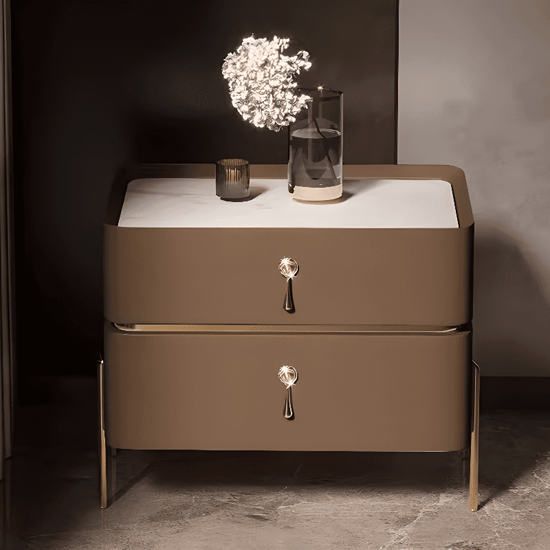 Organic Modern Stone Drawer Storage Nightstand with Leg & 2 Drawers thumbnail 2