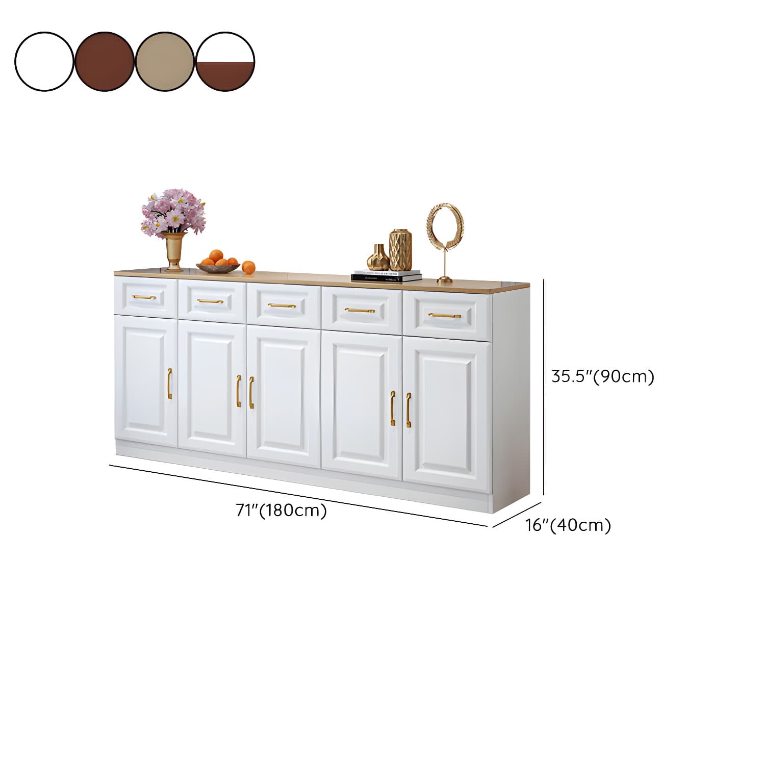 Modern Wood Buffet Sideboard with Cabinets, Drawers, and Shelves - No Distressing thumbnail 23