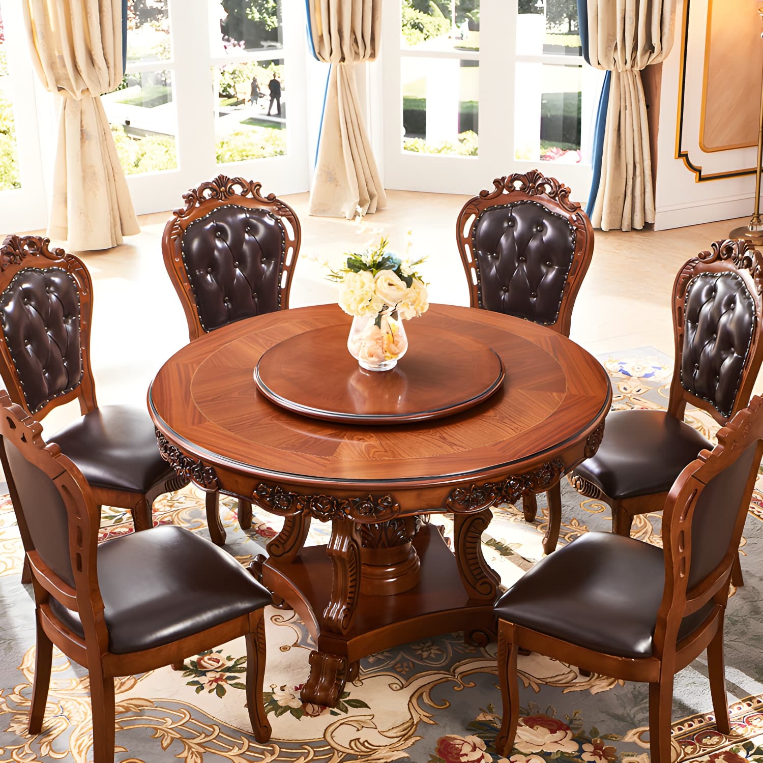 Rubberwood Base Victorian Round Table Pedestal Base Table for Dining Room thumbnail 4