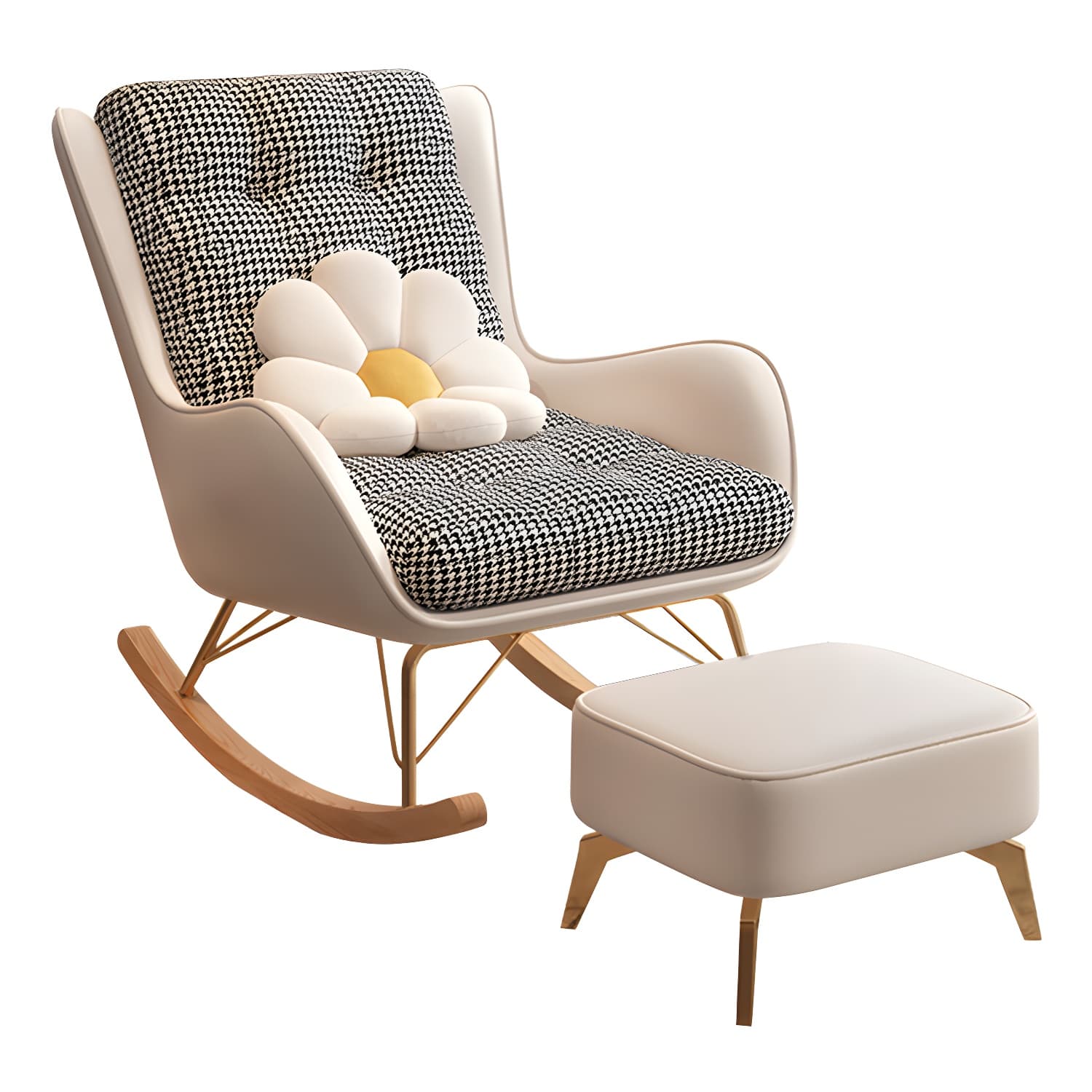 Contemporary Rocking Chair Fabric Upholstered Tufted Wing Chair Back Indoor Rocking Chair thumbnail 10