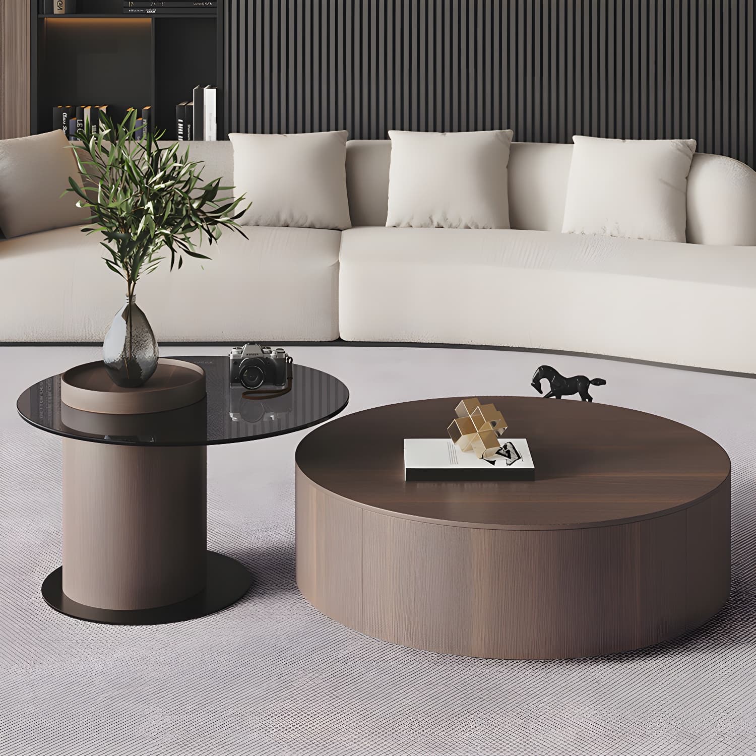 11"H Contemporary Coffee Table Round Coffee Cocktail Table with Drawer thumbnail 7