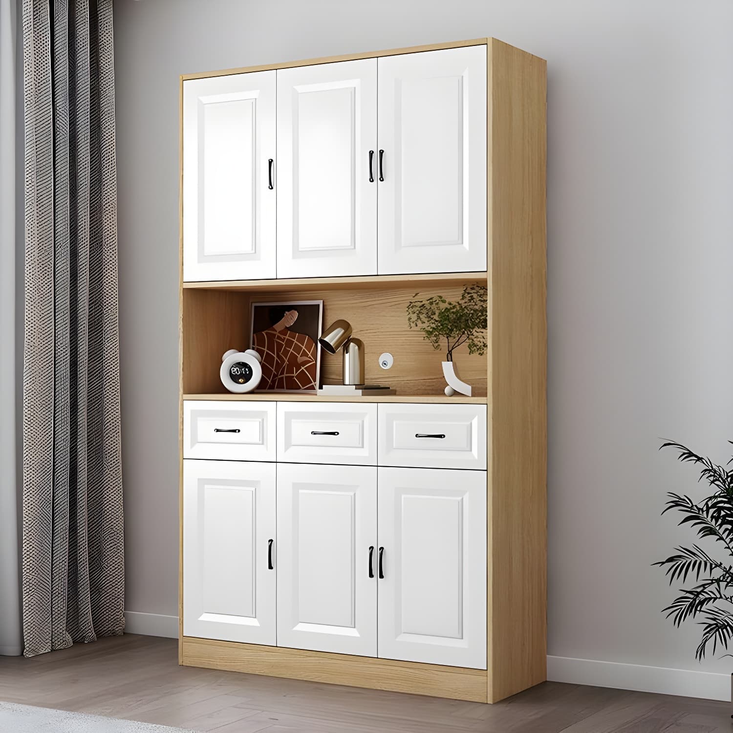 Wood Contemporary Storage Cabinet Buffet Sideboard with Drawers for Home Use thumbnail 4