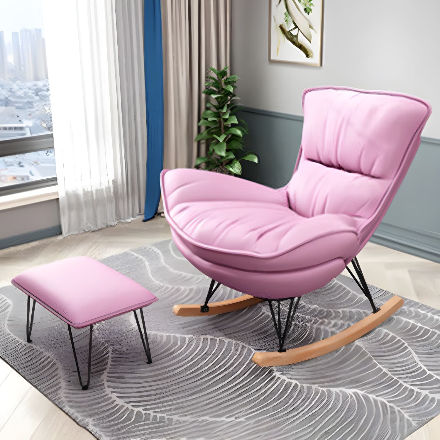 Modern Rocking Chair Metal Frame Doll Cotton Filling Cushion Wingback Rocker Chair thumbnail 10