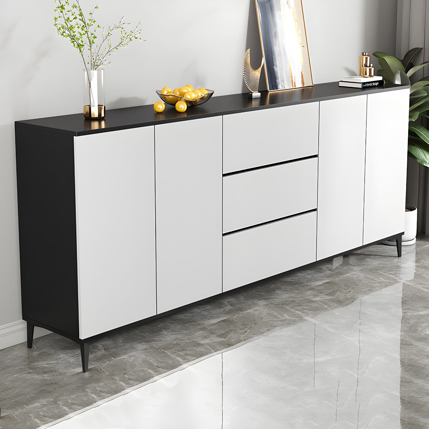 White Wood Buffet Sideboard with Drawers and Cabinet Included thumbnail 7
