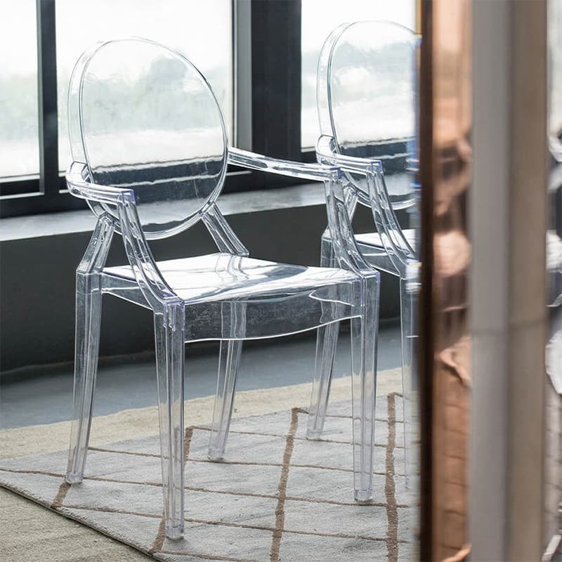 Scandinavian Reliable Arm Chair in Plastic for Dinette with Open Back and Foot Pads thumbnail 9