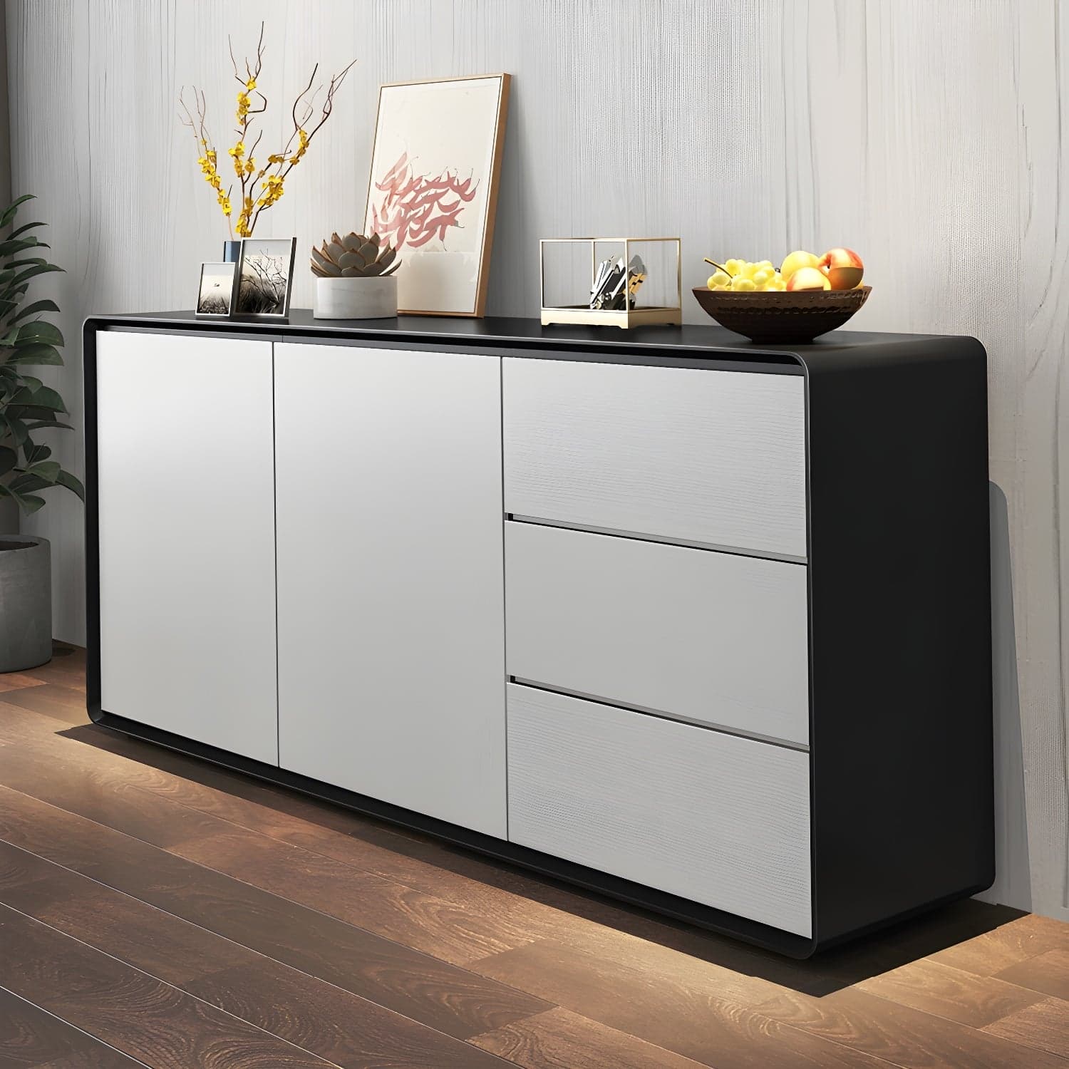 Modern Wood Buffet Sideboard Cabinet with 2 Doors and 3 Drawers thumbnail 2