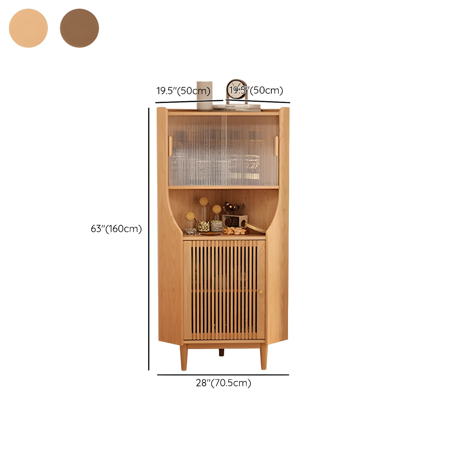 Corner Scandinavian Accent Cabinet with Wood Counter Top and Glass Doors, 2 Exterior Shelves thumbnail 17
