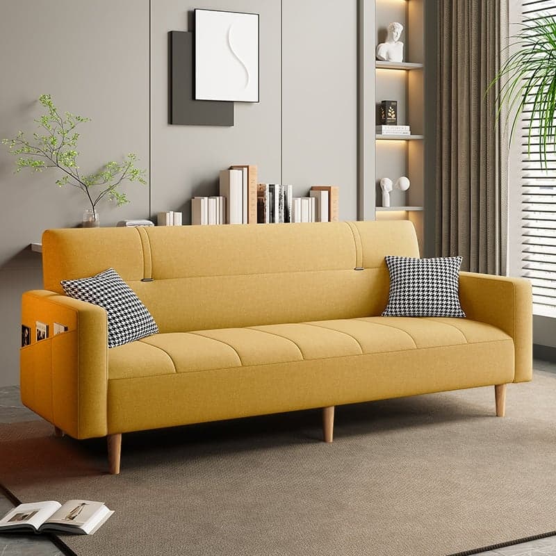 Trendy Solid Color Convertible Sofa in Light Gray/Butter Color/Coffee with Arm, 4-seater/Seats 3/2 People, Receptacle Storage, and 2 Pillows thumbnail 8