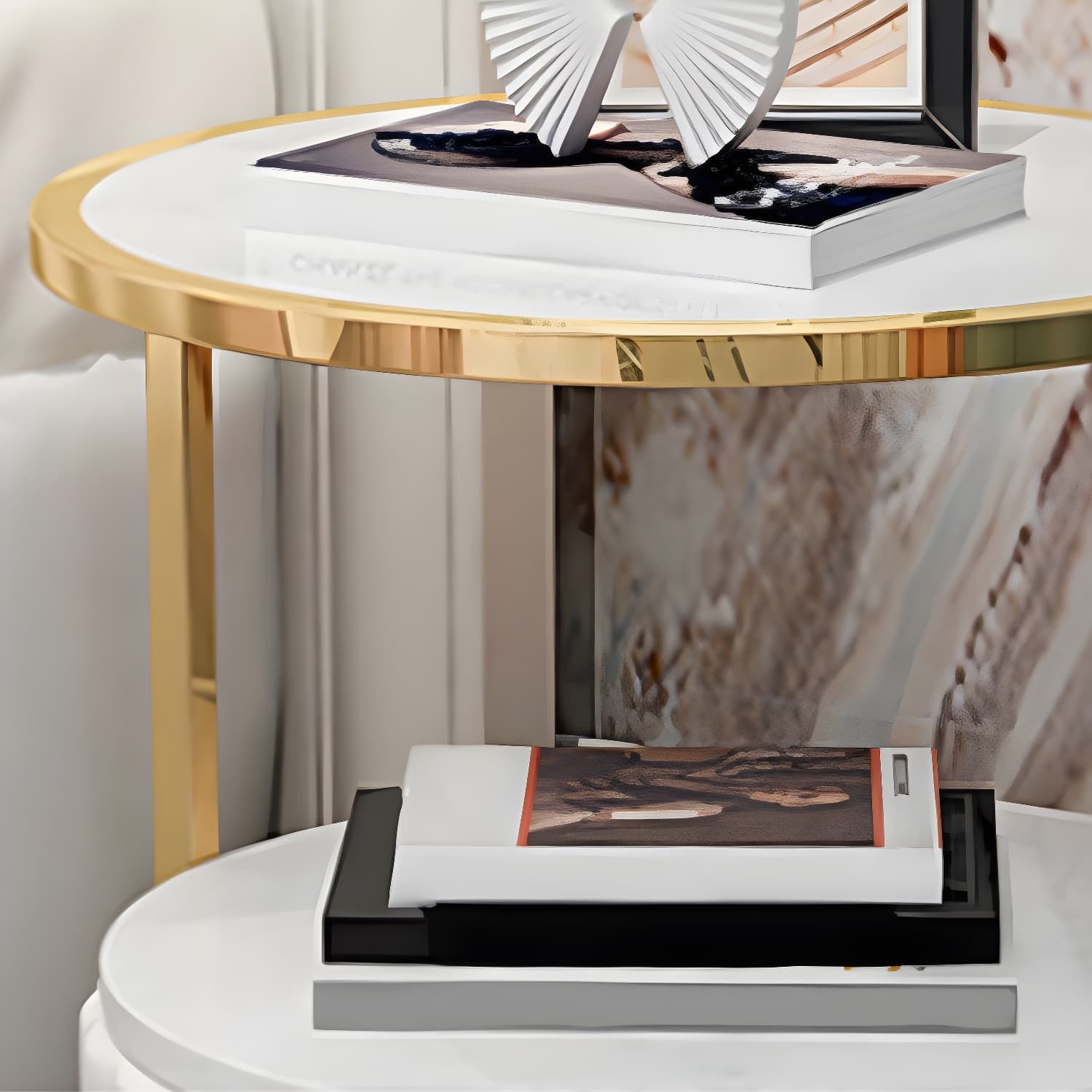 Modern Open Storage Nightstand Stone Top 20 Inch Tall 1-Drawer Night Table thumbnail 8