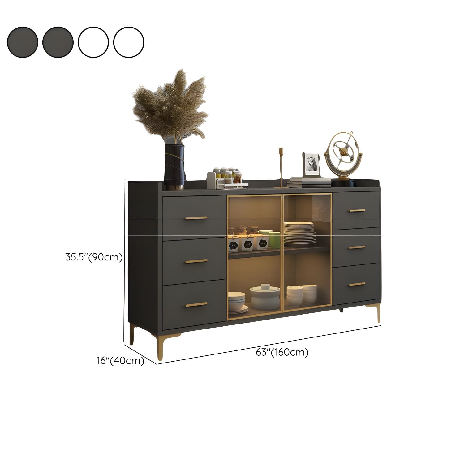 Glam Wood Sideboard with Glass Doors, Lighting Included, and Adjustable Shelves thumbnail 14