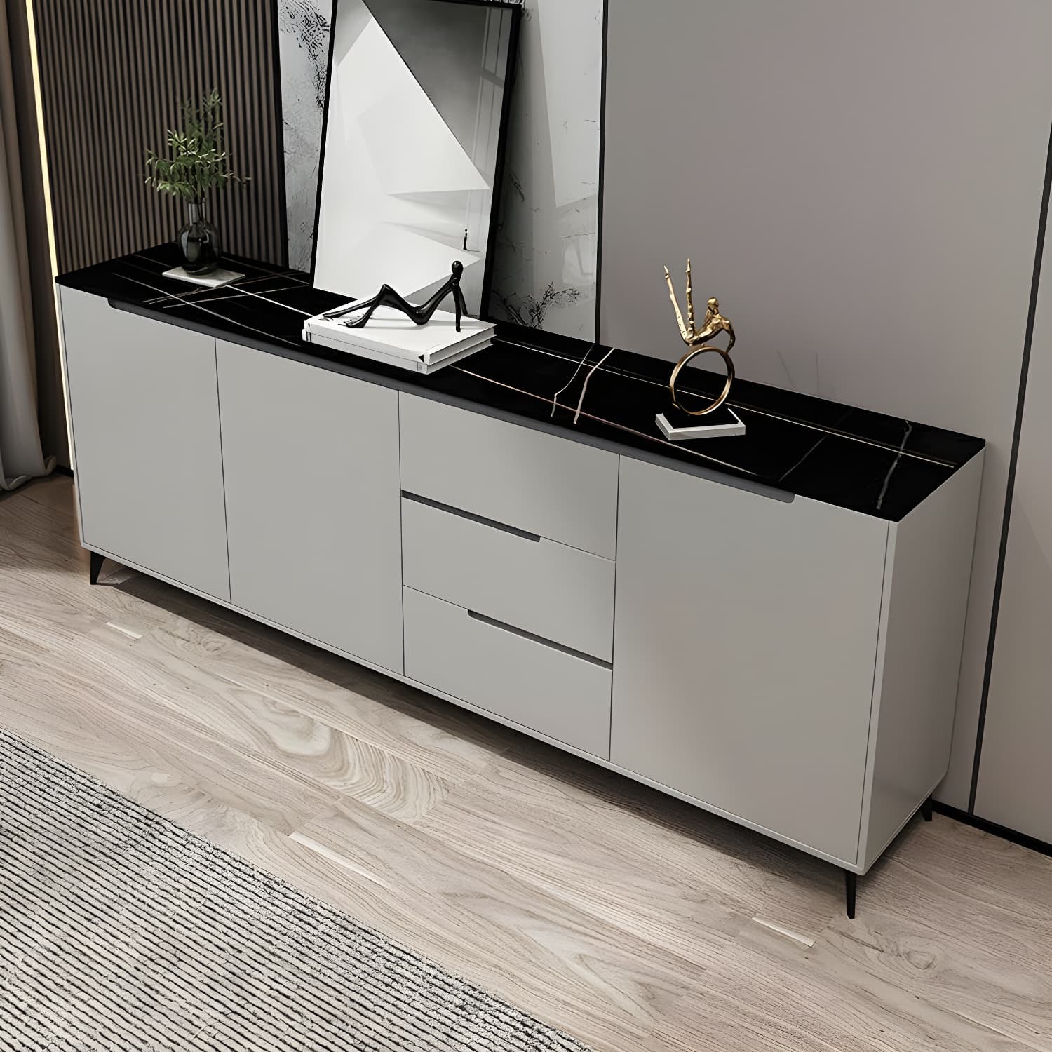 Modern Wood Sideboard with 3 Drawers and 3 Doors - Overall Dimensions 40cm W x 85cm H thumbnail 3