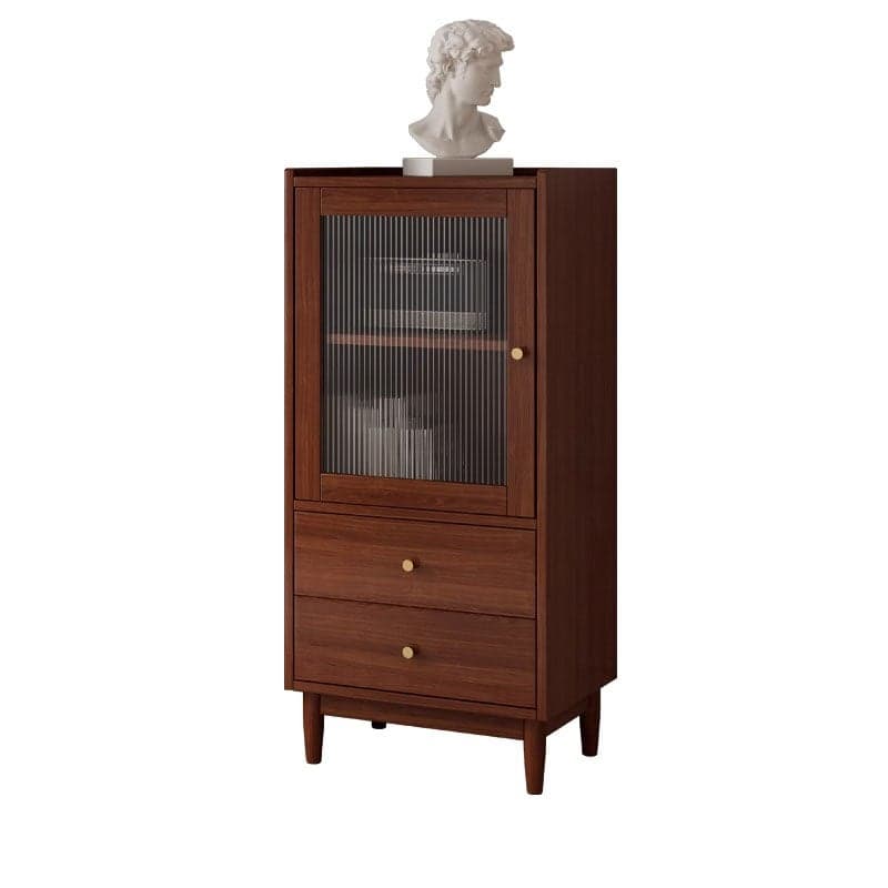 Scandinavian Solid Wood Accent Cabinet with Glass Door, 1 Cabinet and 2 Drawers for Living Room thumbnail 3