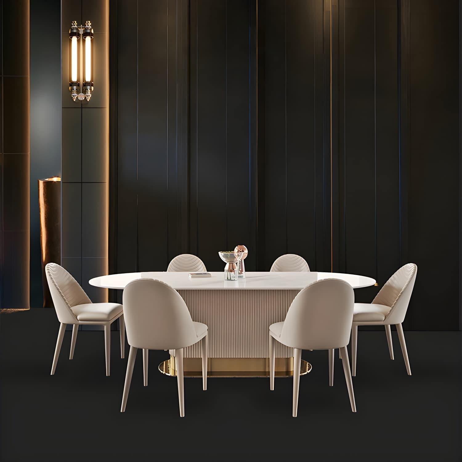 Oval Shape Fixed Kitchen Table Sintered Stone Pedestal Dining Table thumbnail 7