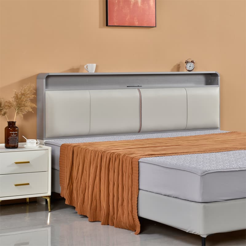 Minimalist Free-standing Standard Full(54"W x 75"L)/Twin(38"W x 75"L) Panel No Distressing with Shelves Included and Illuminating in Lumber thumbnail 5