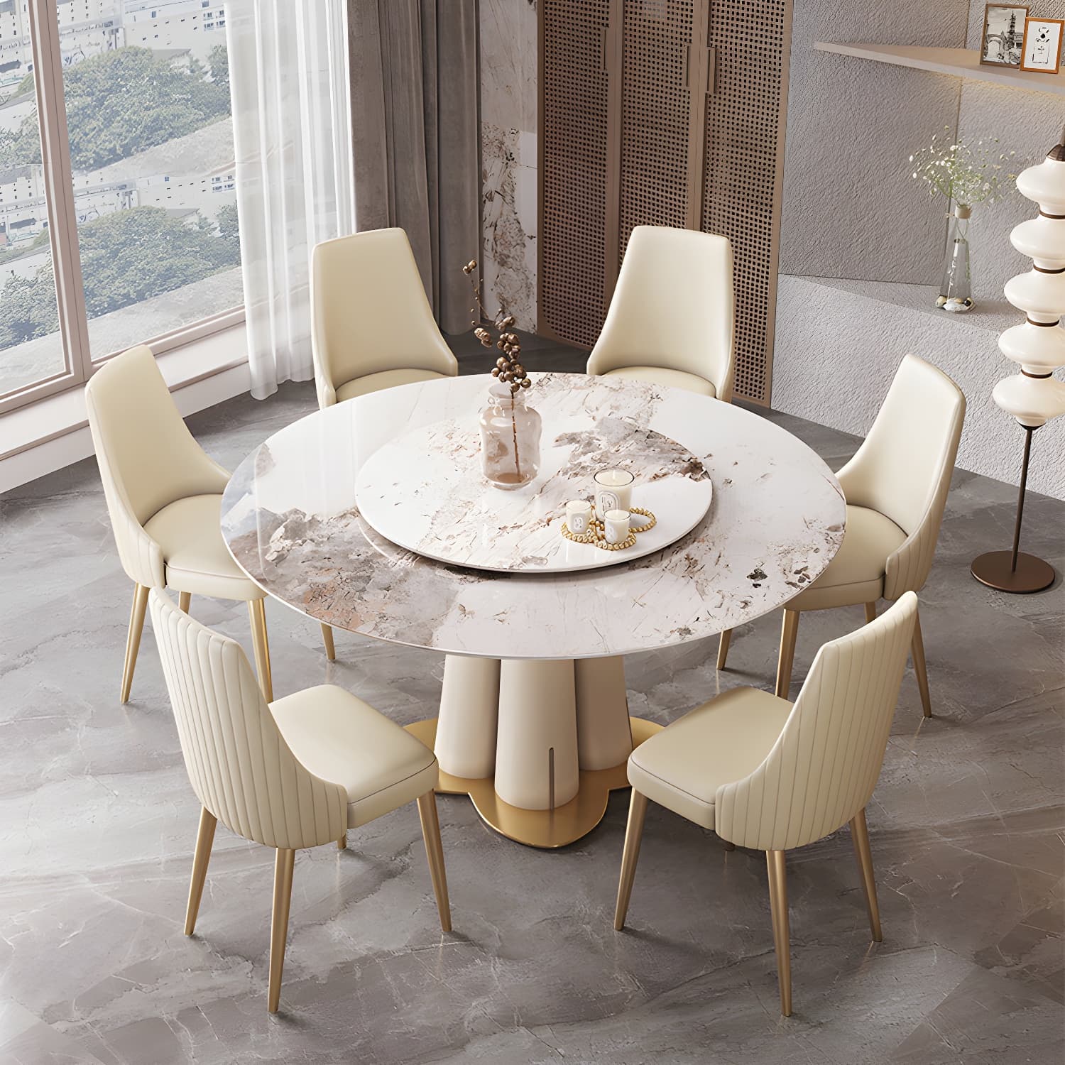 Glam 1/3/4/5/7 Pieces Dining Sets Round Dining Room Table Set thumbnail 2