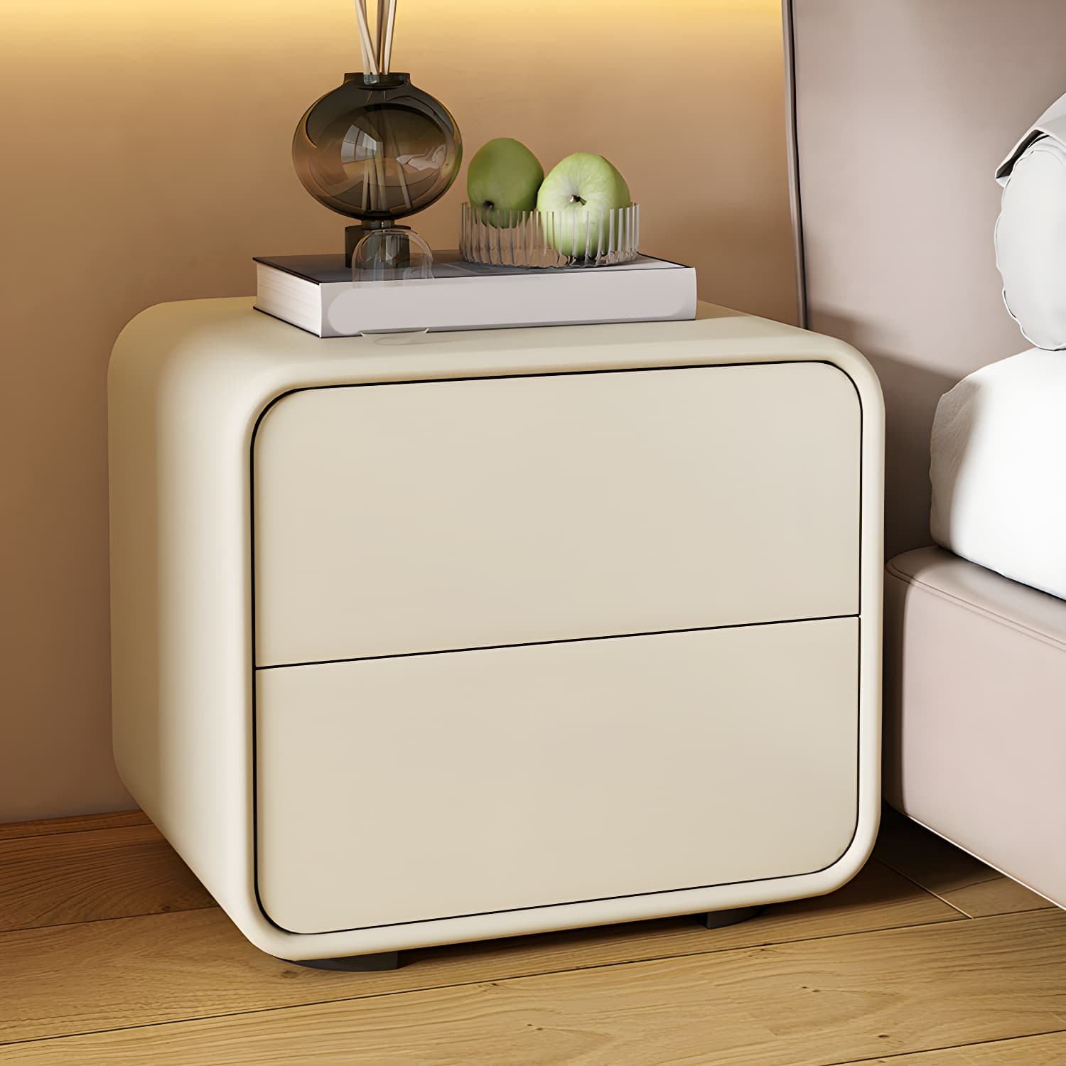 Contemporary Style 2 Drawer Night Table Solid Wood Frame Leather Nightstand thumbnail 6