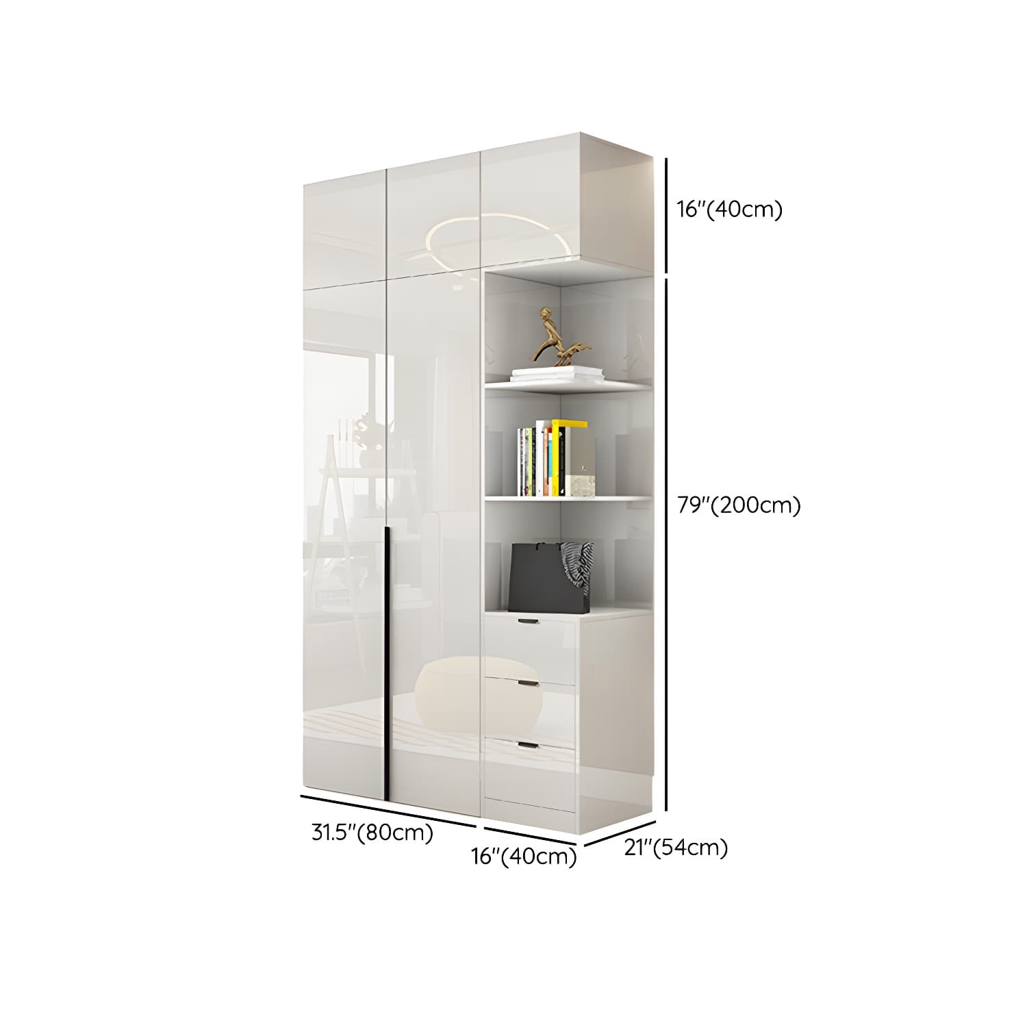 Modern White Wood Wardrobe Armoire - Drawers and Shelves Included - image 29