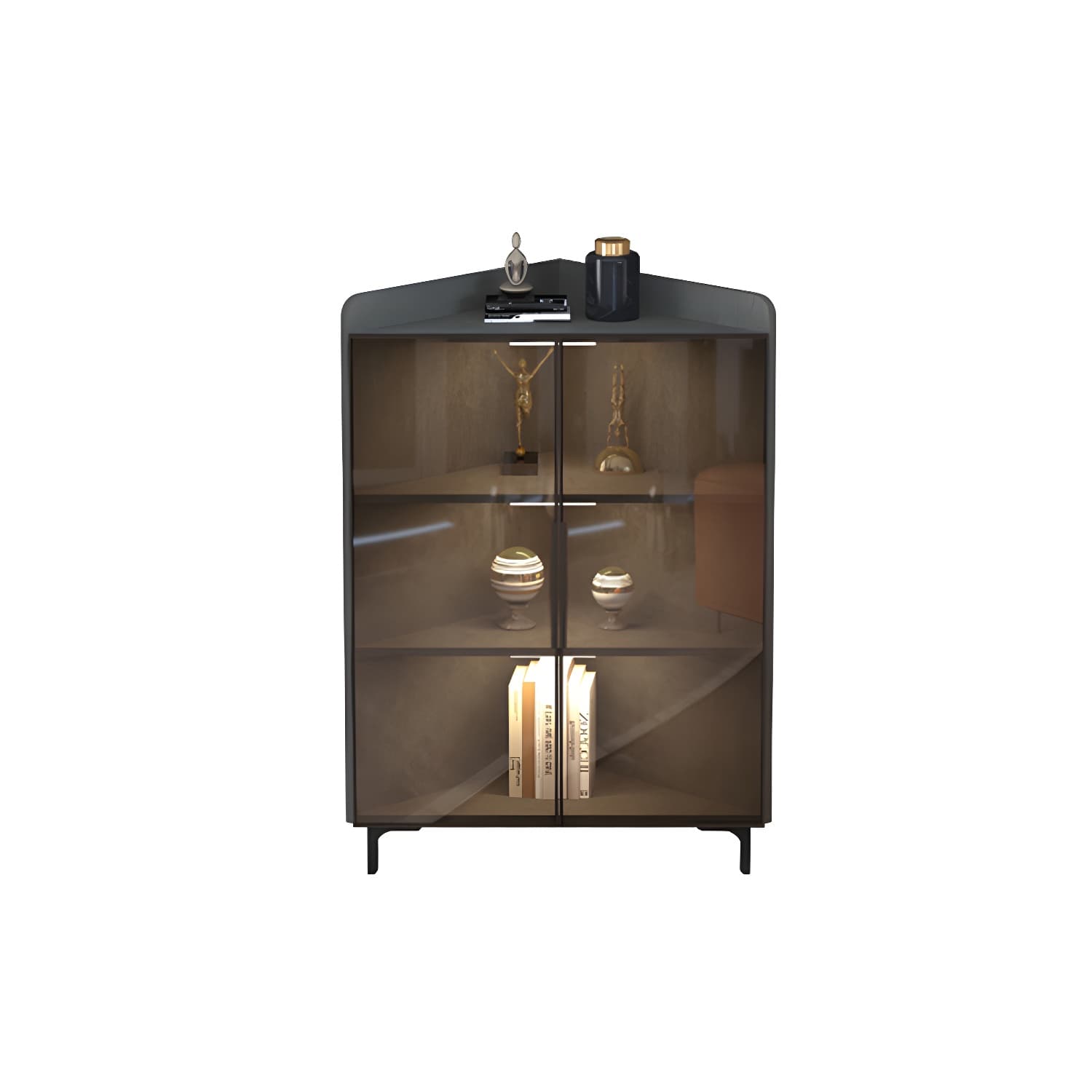 Modern Black Corner Accent. Wood Countertop. Glass Doors. Cabinets included thumbnail 7