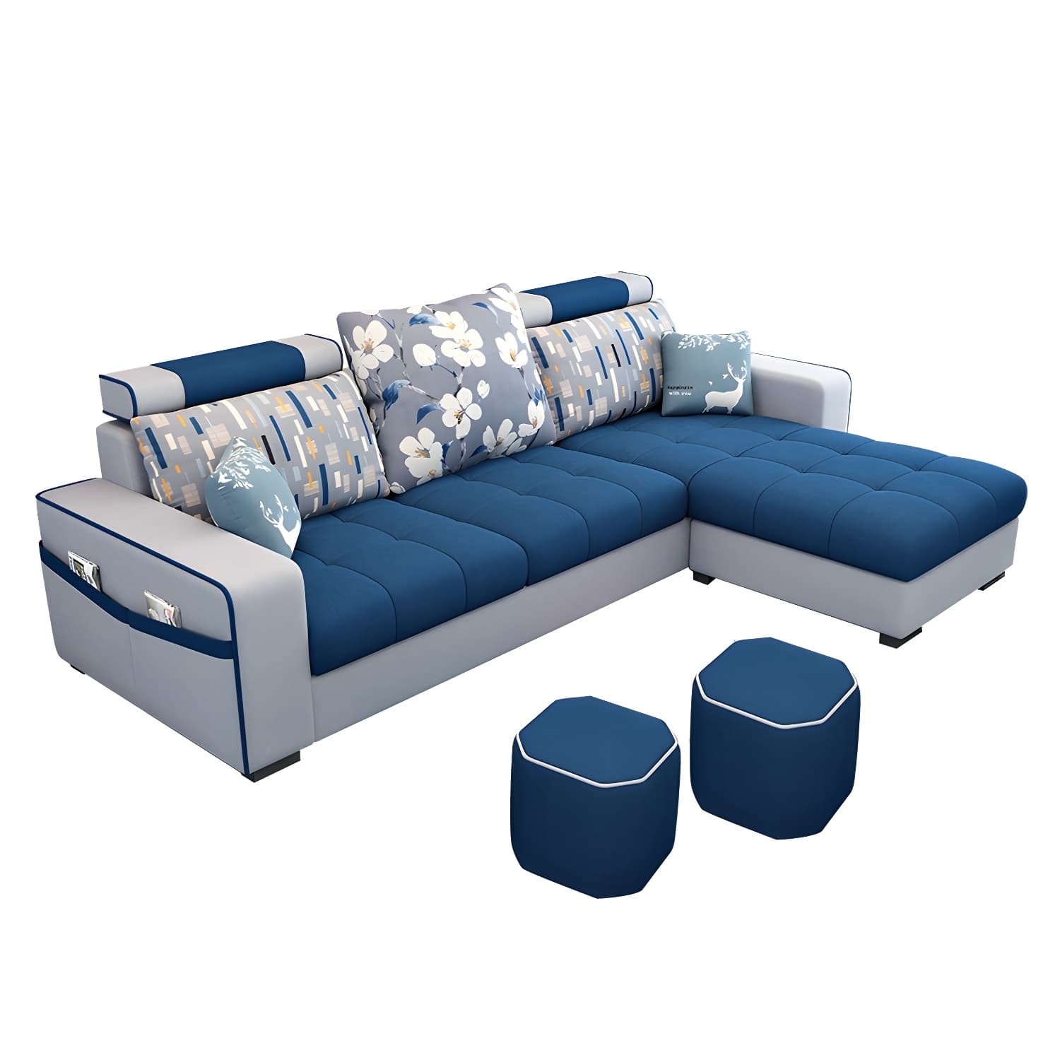 Modern L-Shaped Linen Sectional Sofa with Ottoman and Slipcover, Reversible Design thumbnail 2