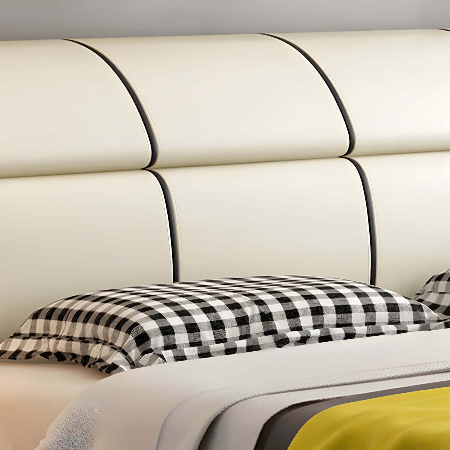 Glam Light Beige Bed Upholstered Wood Bed Frame with Headboard thumbnail 6