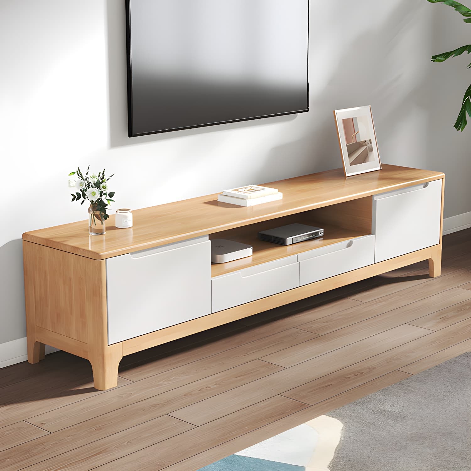 Scandinavian TV Media Stand Solid Wood TV Media Console with Drawers thumbnail 6