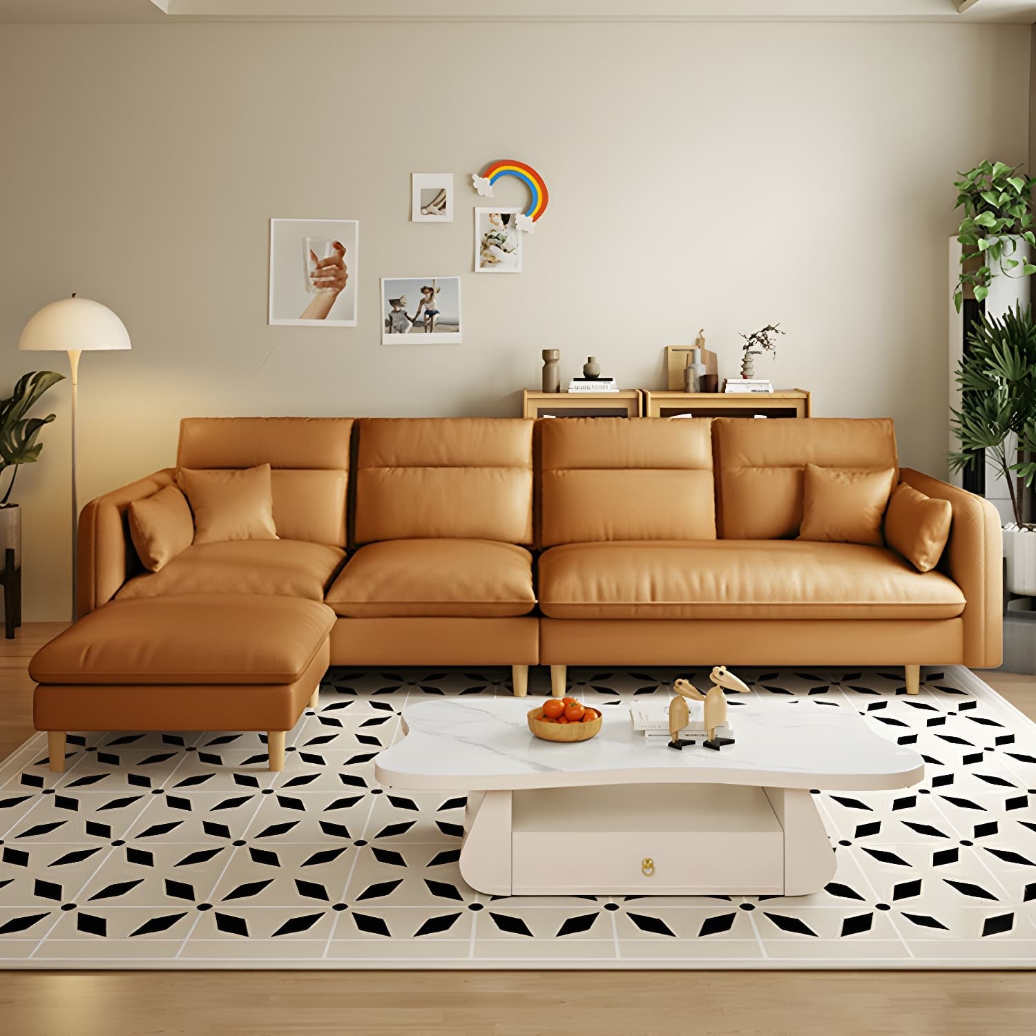 Modern Wood Frame Straight Sectional Sofa Set with Ottoman in Brown, 3 Piece Set thumbnail 20