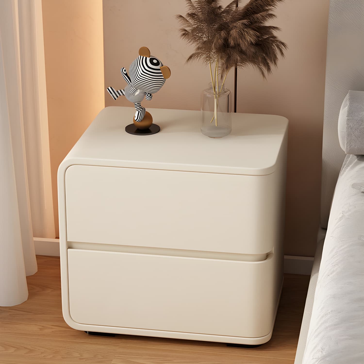 Contemporary Bed Nightstand Solid Wood Bedside Cabinet with 2 Drawers thumbnail 12
