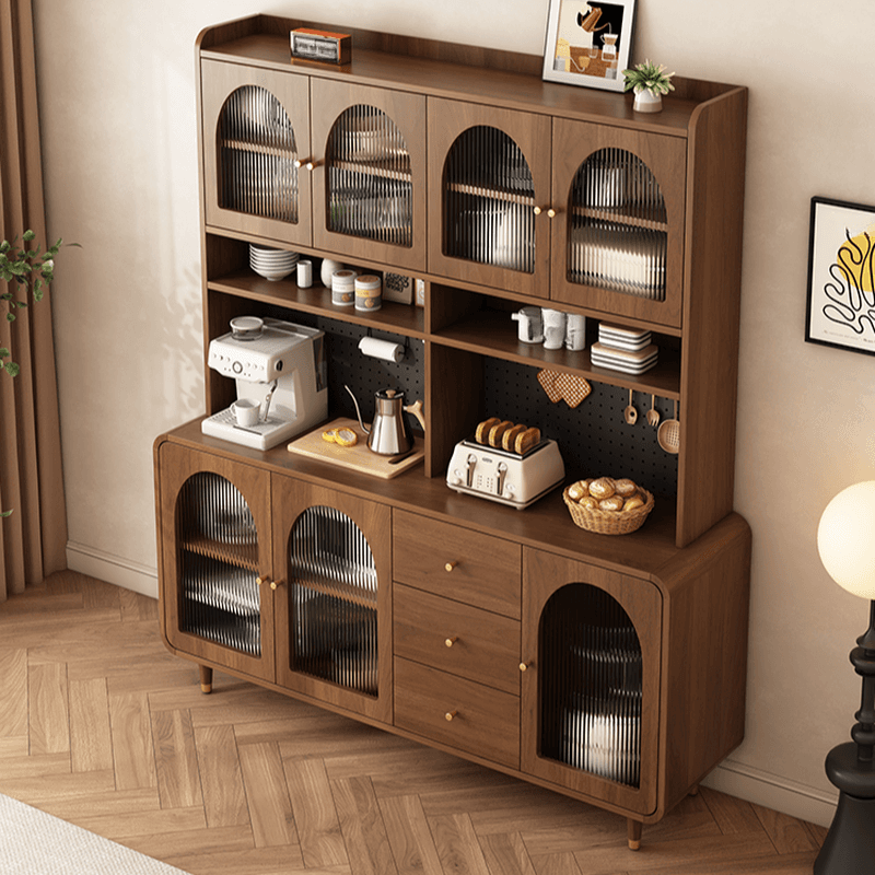 3 Drawers Modish Tan Standard Sink Cabinet with Glass Doors, 2 Shelves/1 Shelf, and Cabinets thumbnail 3