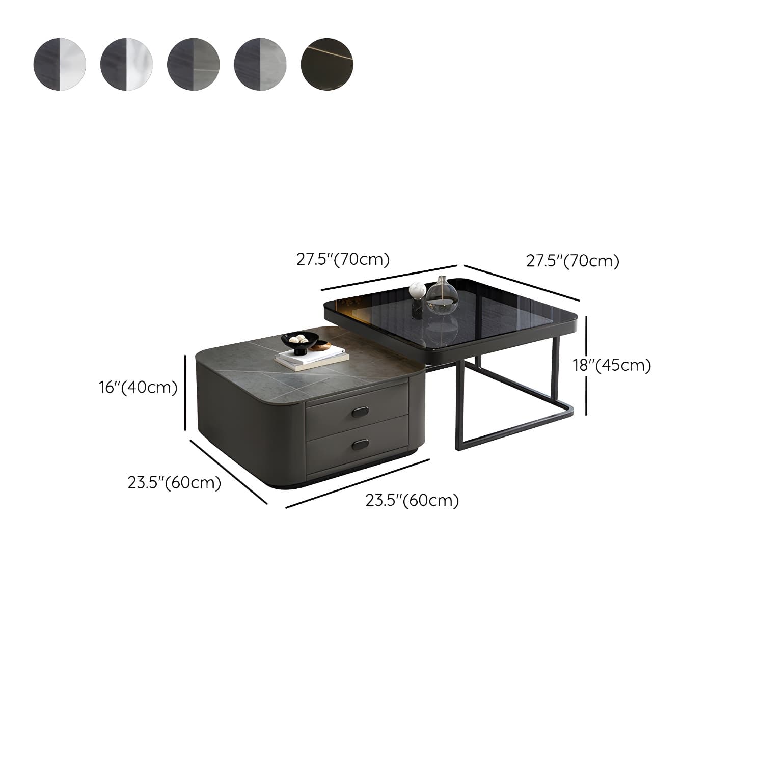 Square Coffee Table Glass Top 2 Nesting Coffee Table Set with Storage thumbnail 22