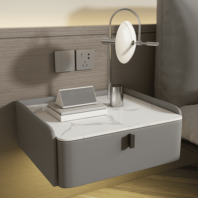 Organic Modern Bedside Cabinet Nightstand with 1 Drawer, Stone Countertop, and Hanging Shelf thumbnail 12