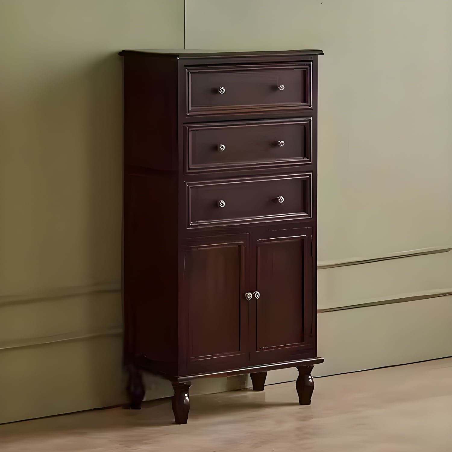 Mid-Century Modern Rectangular Wood Accent Cabinet with 1 Cabinet and Drawers thumbnail 1