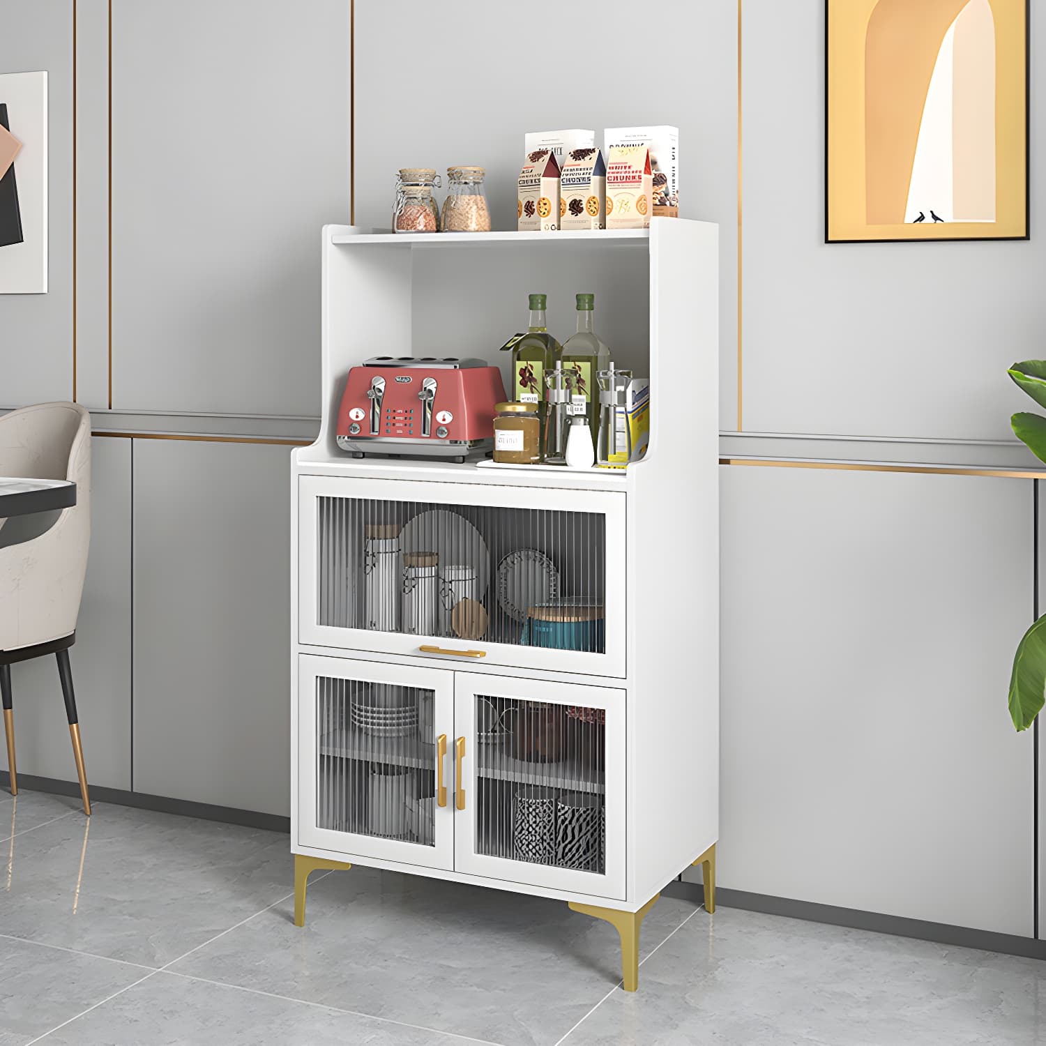 Sintered Stone Countertop Dining Server Manufactured Wood Kitchen Server with Glass Doors thumbnail 14