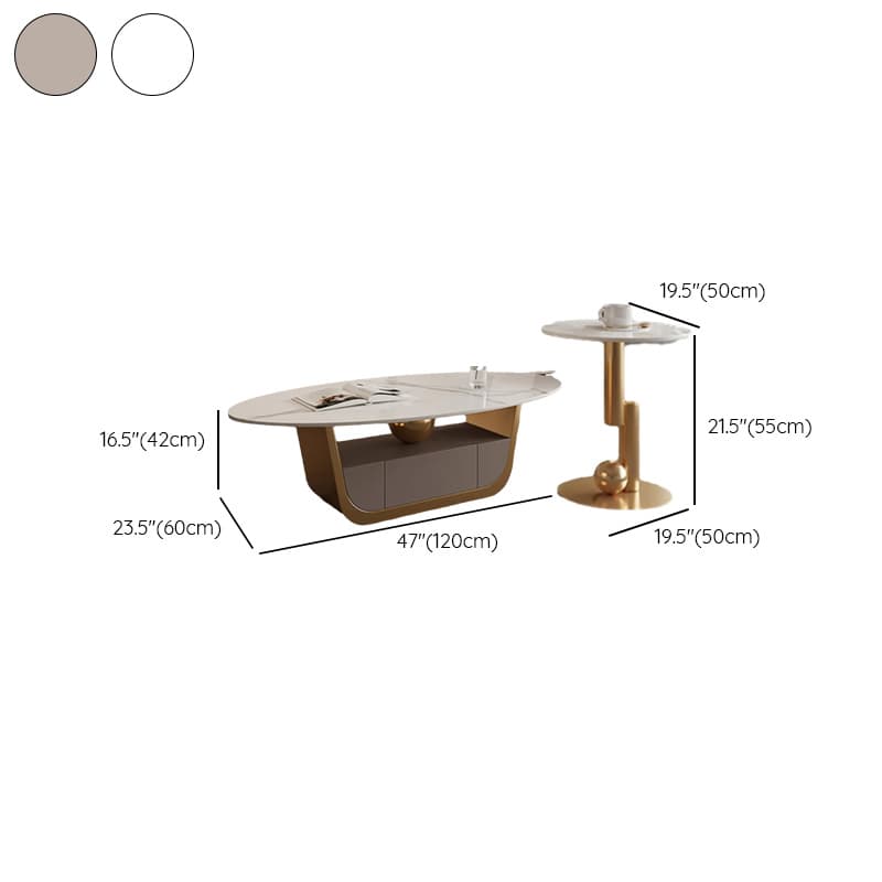 Glamorous Oblong Stone Coffee Table with Abstract Base, Scratch-proof and Drawer for Small Spaces thumbnail 19